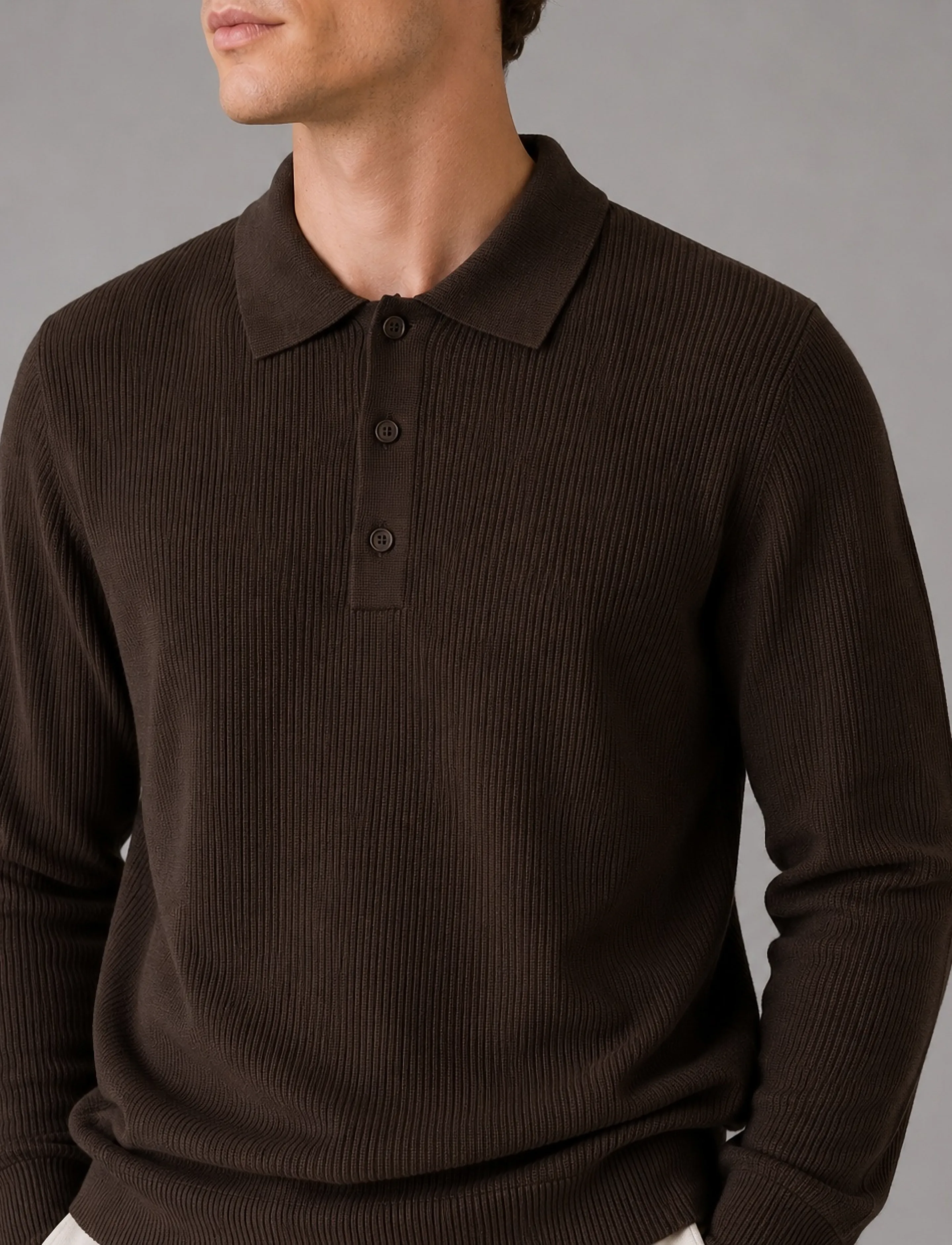 Clean Cut Copenhagen - Mario polo knit - long-sleeved knitted polos - dark brown - 5
