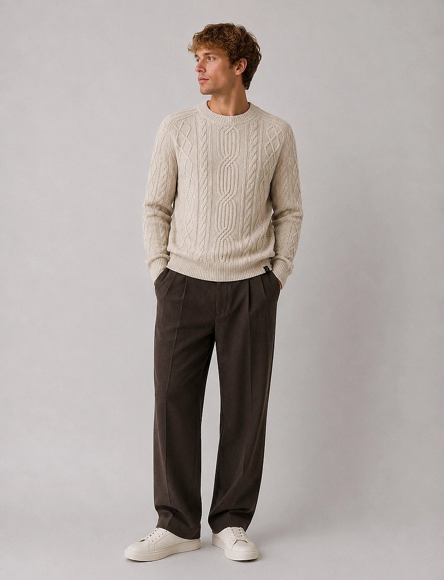 Clean Cut Copenhagen - Sander cable knit - round necks - ecru melange - 0