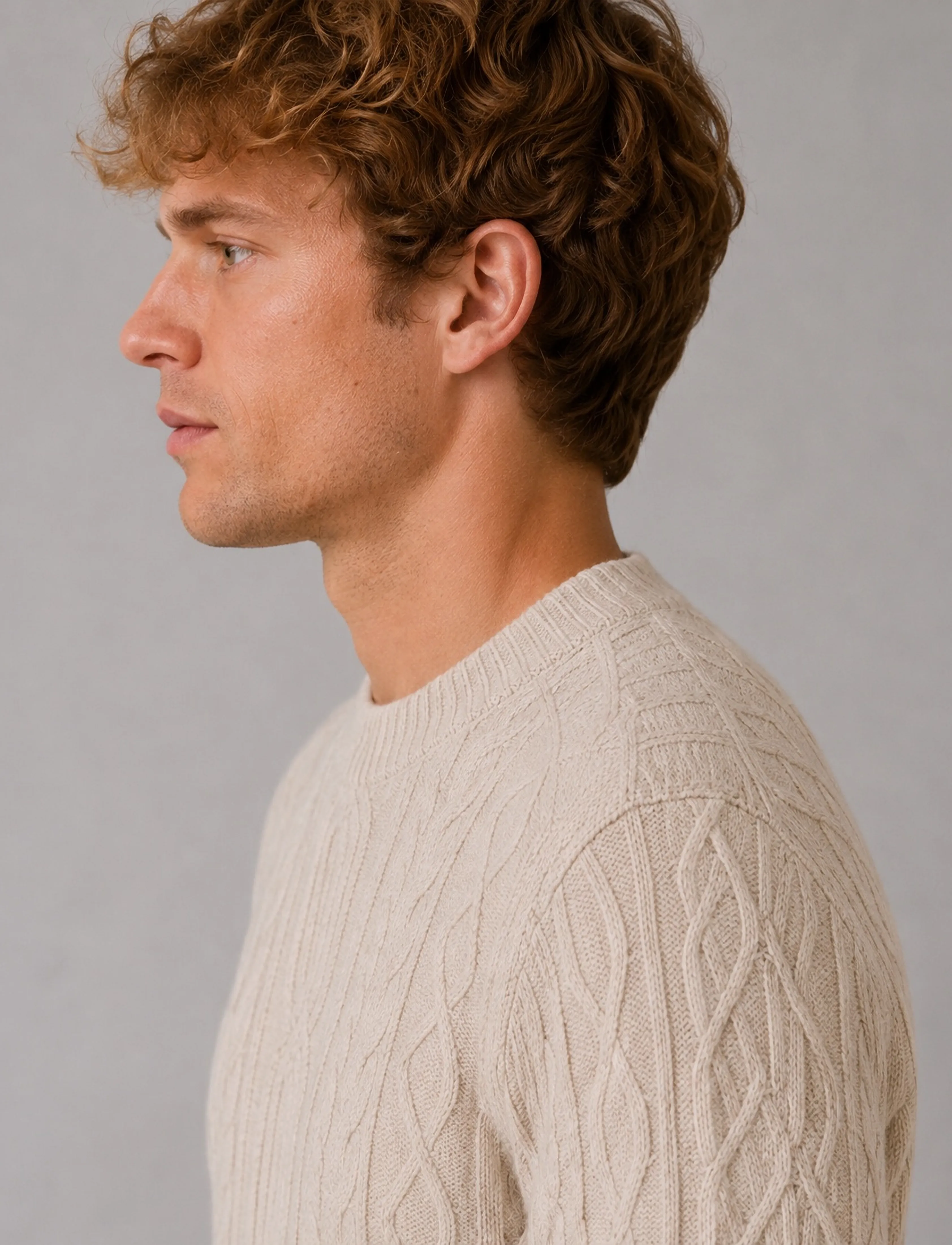 Clean Cut Copenhagen - Sander cable knit - round necks - ecru melange - 3