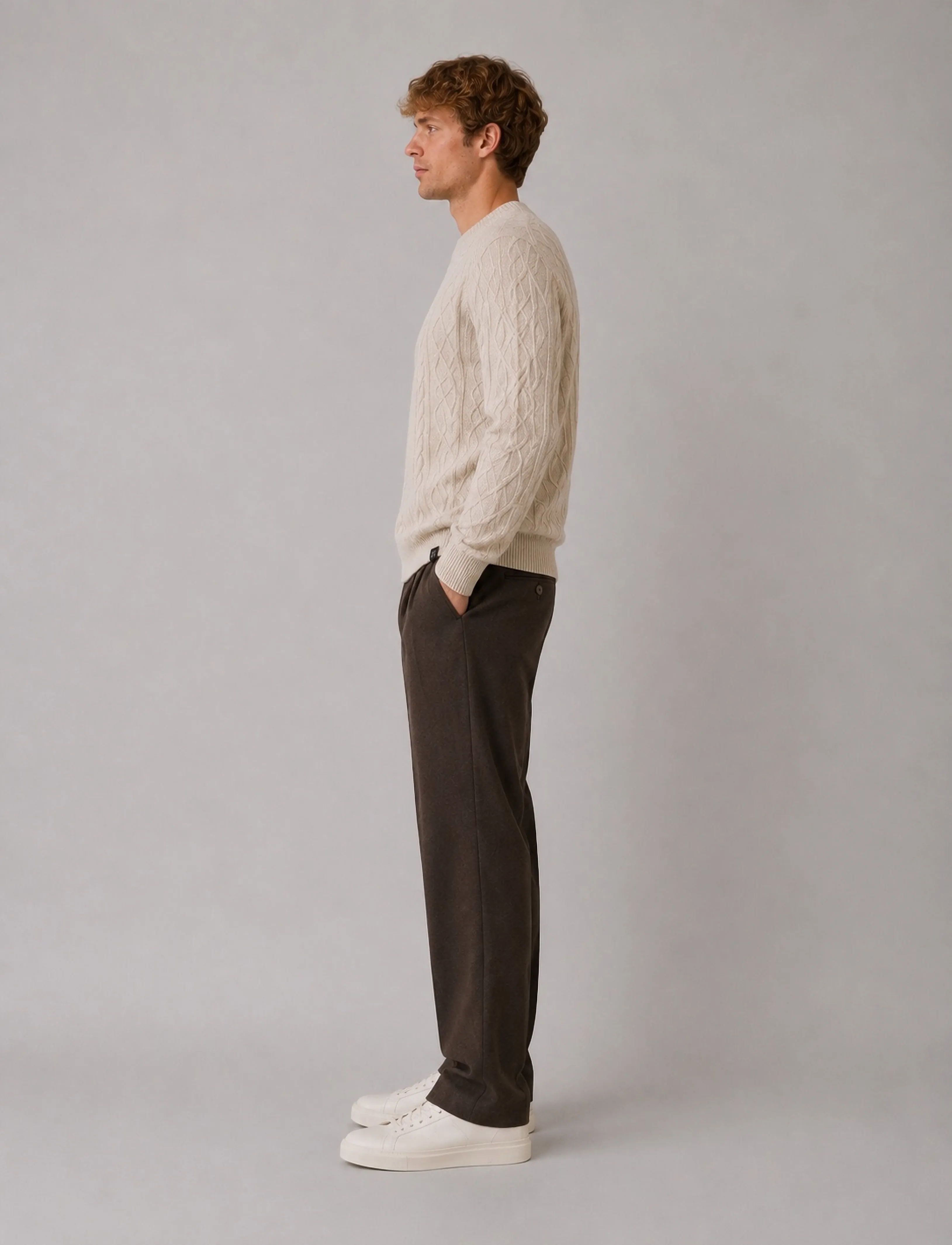Clean Cut Copenhagen - Sander cable knit - round necks - ecru melange - 4