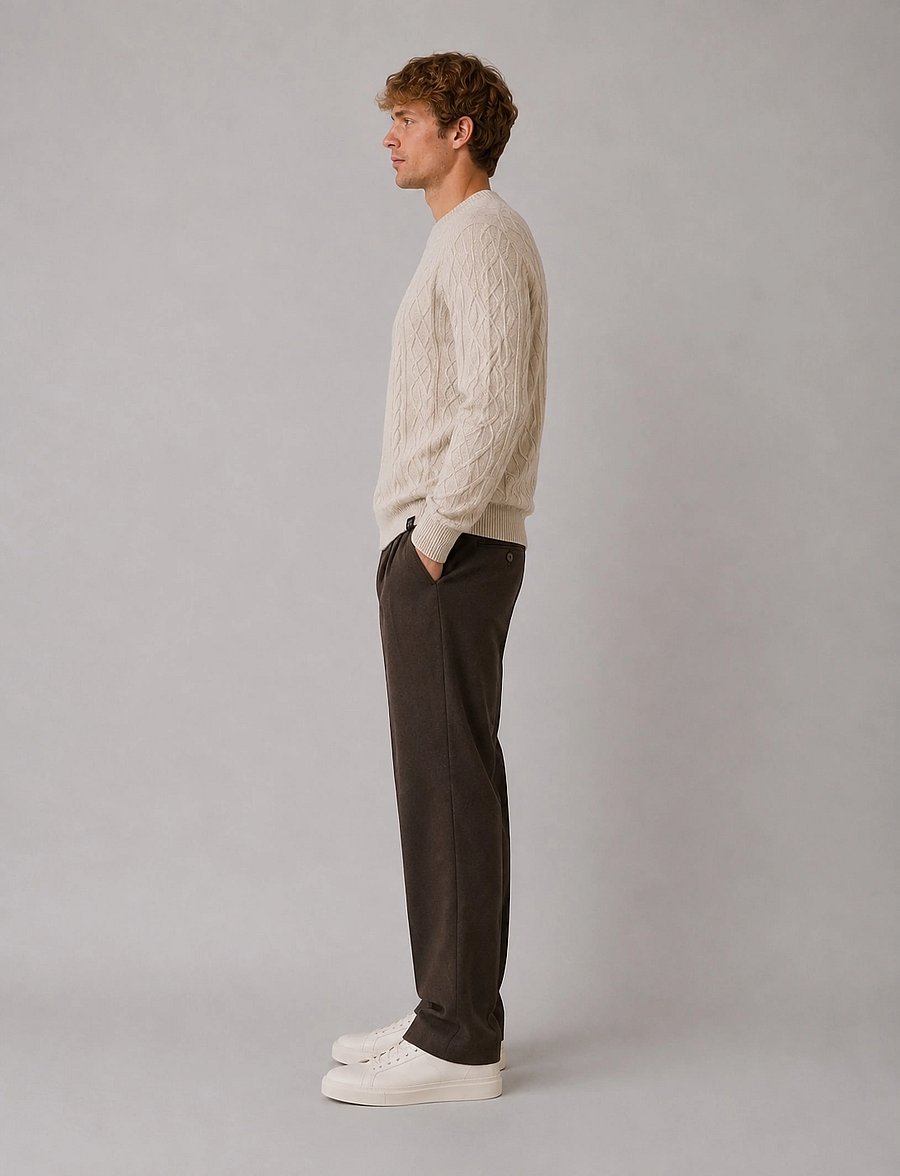 Clean Cut Copenhagen - Sander cable knit - round necks - ecru melange - 4