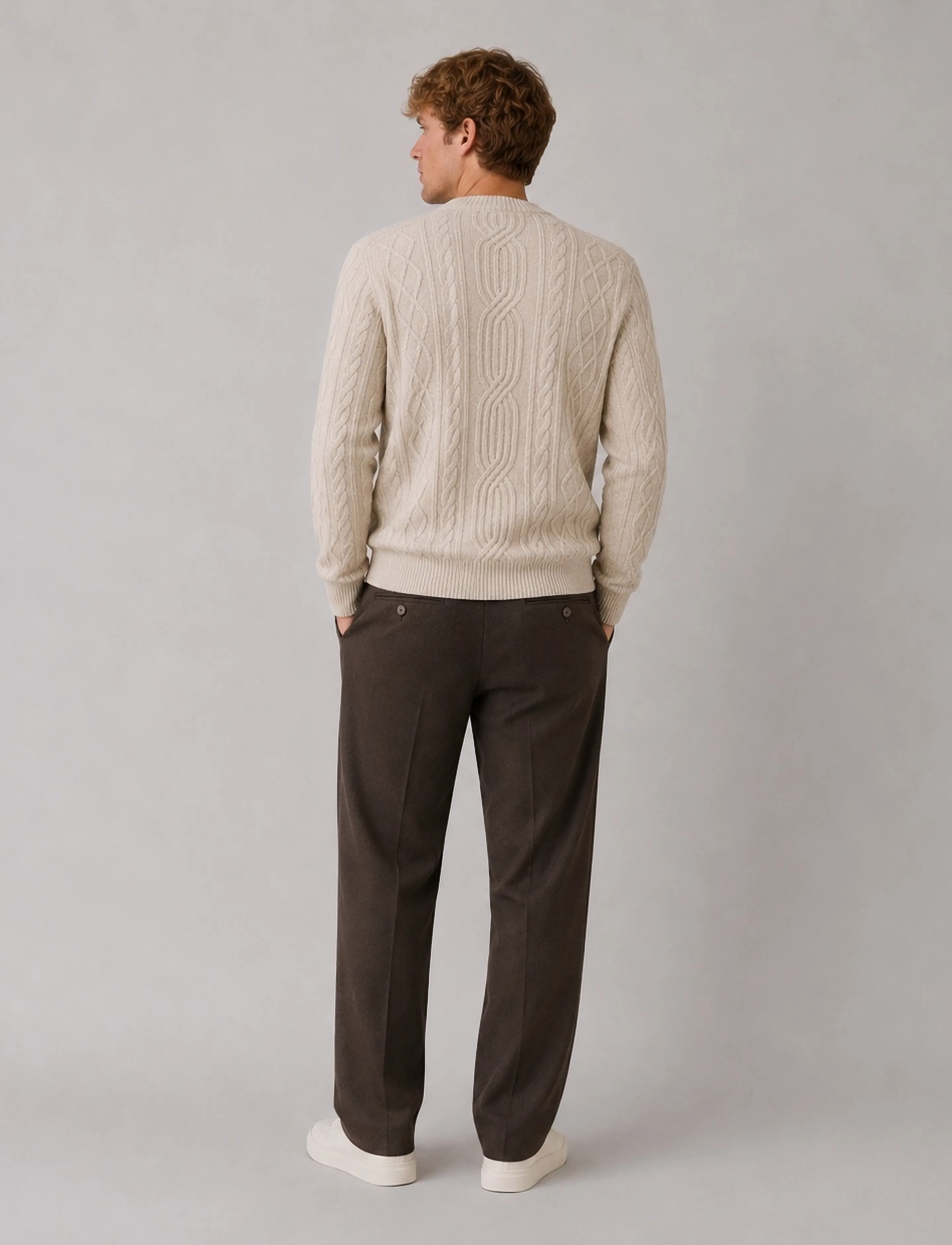 Clean Cut Copenhagen - Sander cable knit - round necks - ecru melange - 5