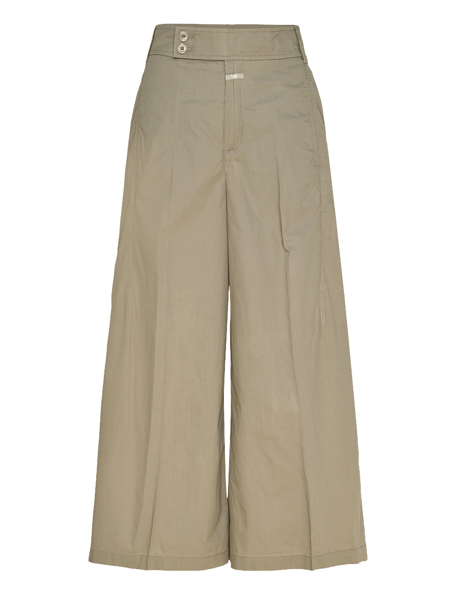 Closed - WOMEN LUNA PANTS OLIVE GREEN - hosen mit weitem bein - olive green - 1
