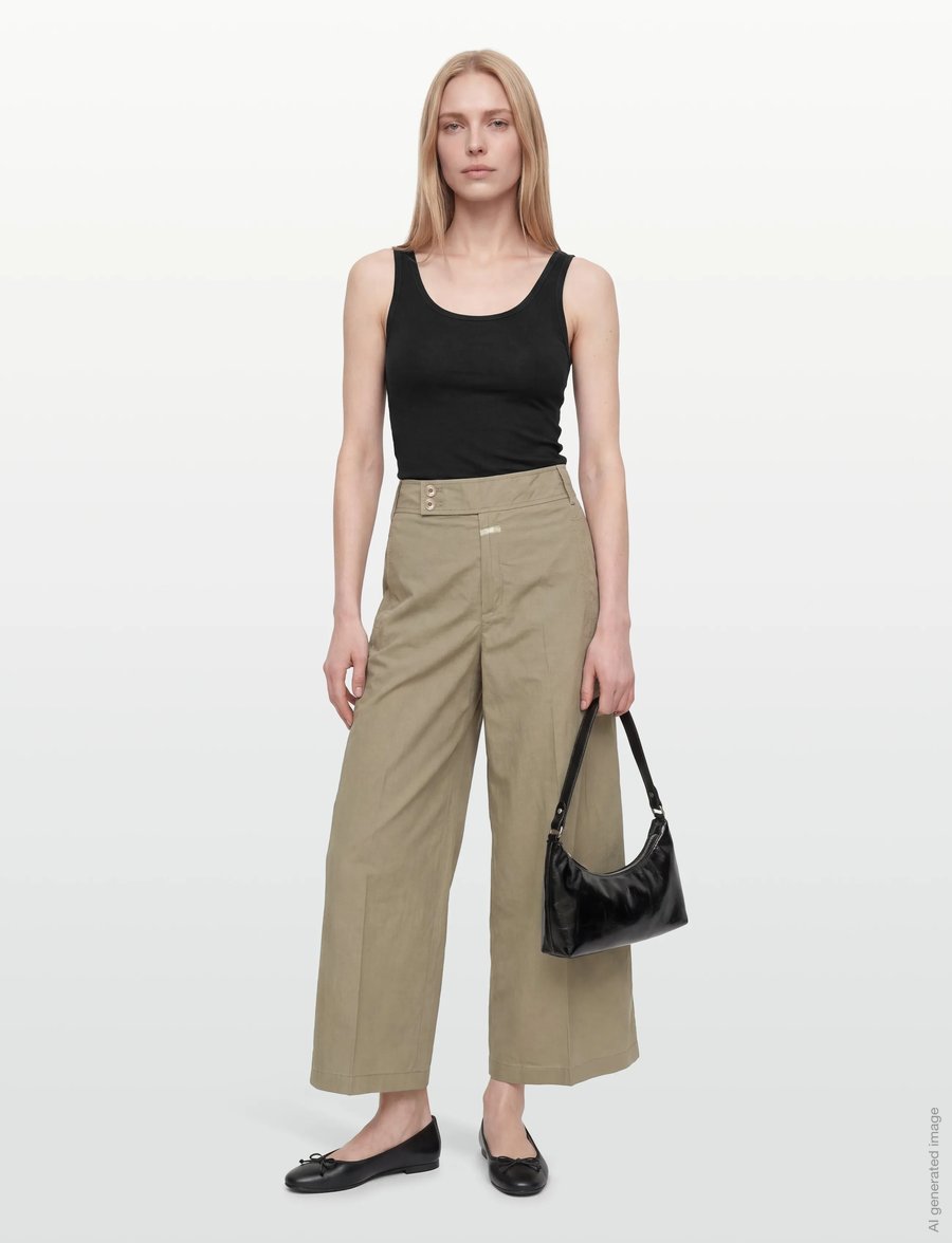 Closed - WOMEN LUNA PANTS OLIVE GREEN - hosen mit weitem bein - olive green - 0
