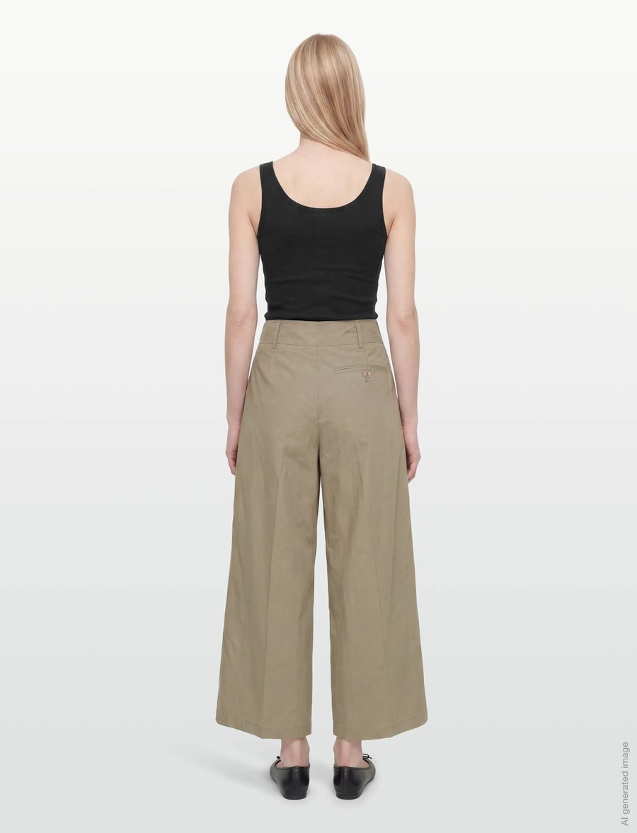 Closed - WOMEN LUNA PANTS OLIVE GREEN - hosen mit weitem bein - olive green - 4