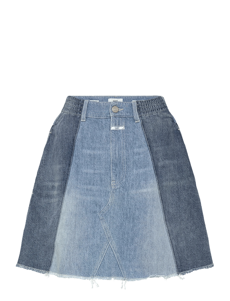 Closed - WOMEN DENIM PATCHWORK SKIRT MID BLUE - denim skirts - mid blue - 0