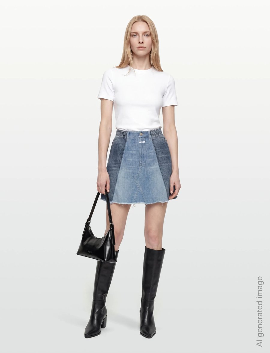 Closed - WOMEN DENIM PATCHWORK SKIRT MID BLUE - denim skirts - mid blue - 0