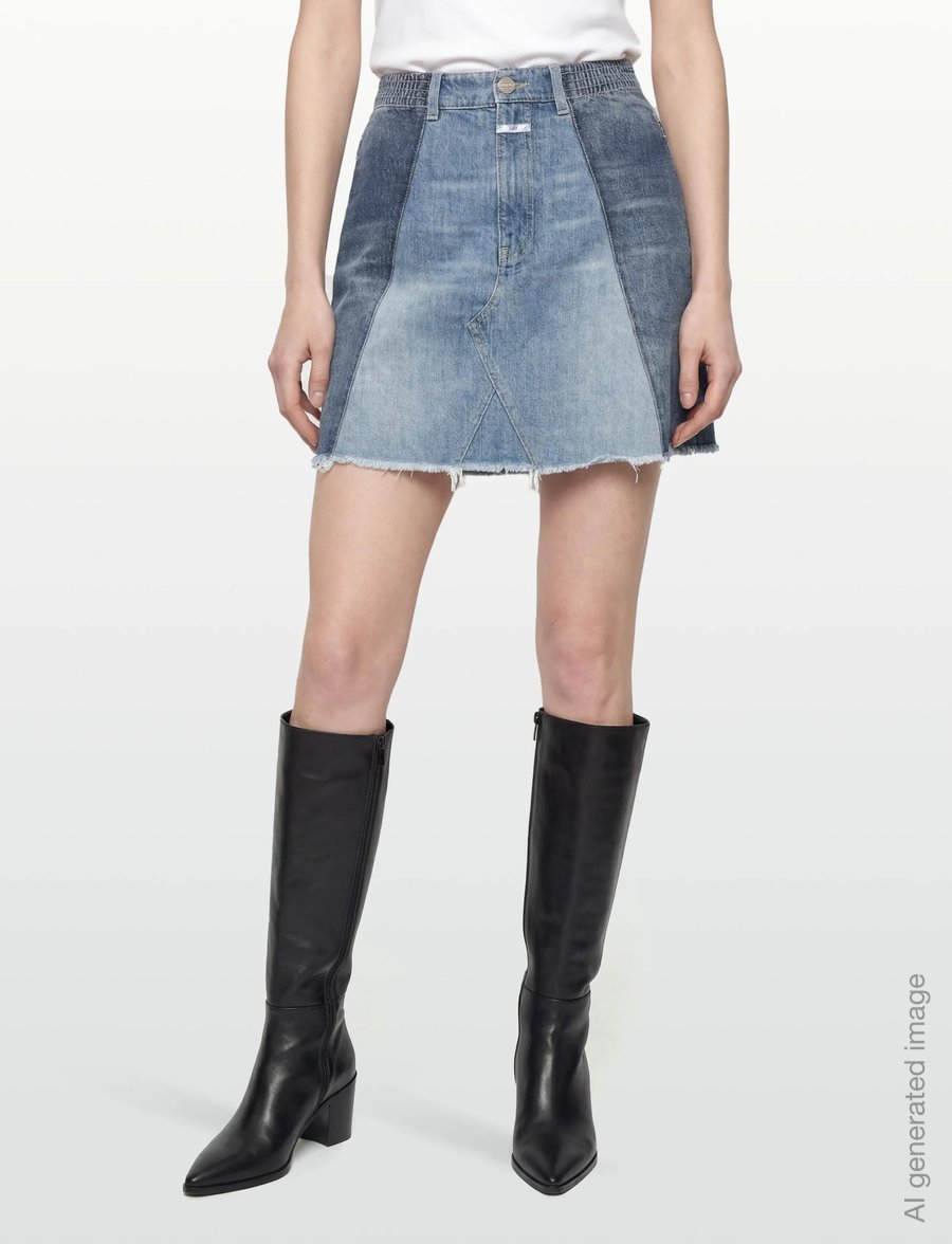 Closed - WOMEN DENIM PATCHWORK SKIRT MID BLUE - denim skirts - mid blue - 3