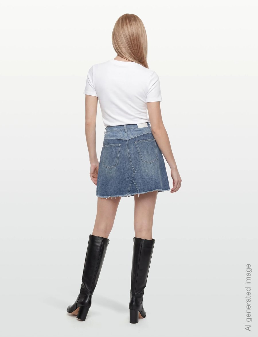 Closed - WOMEN DENIM PATCHWORK SKIRT MID BLUE - denim skirts - mid blue - 4