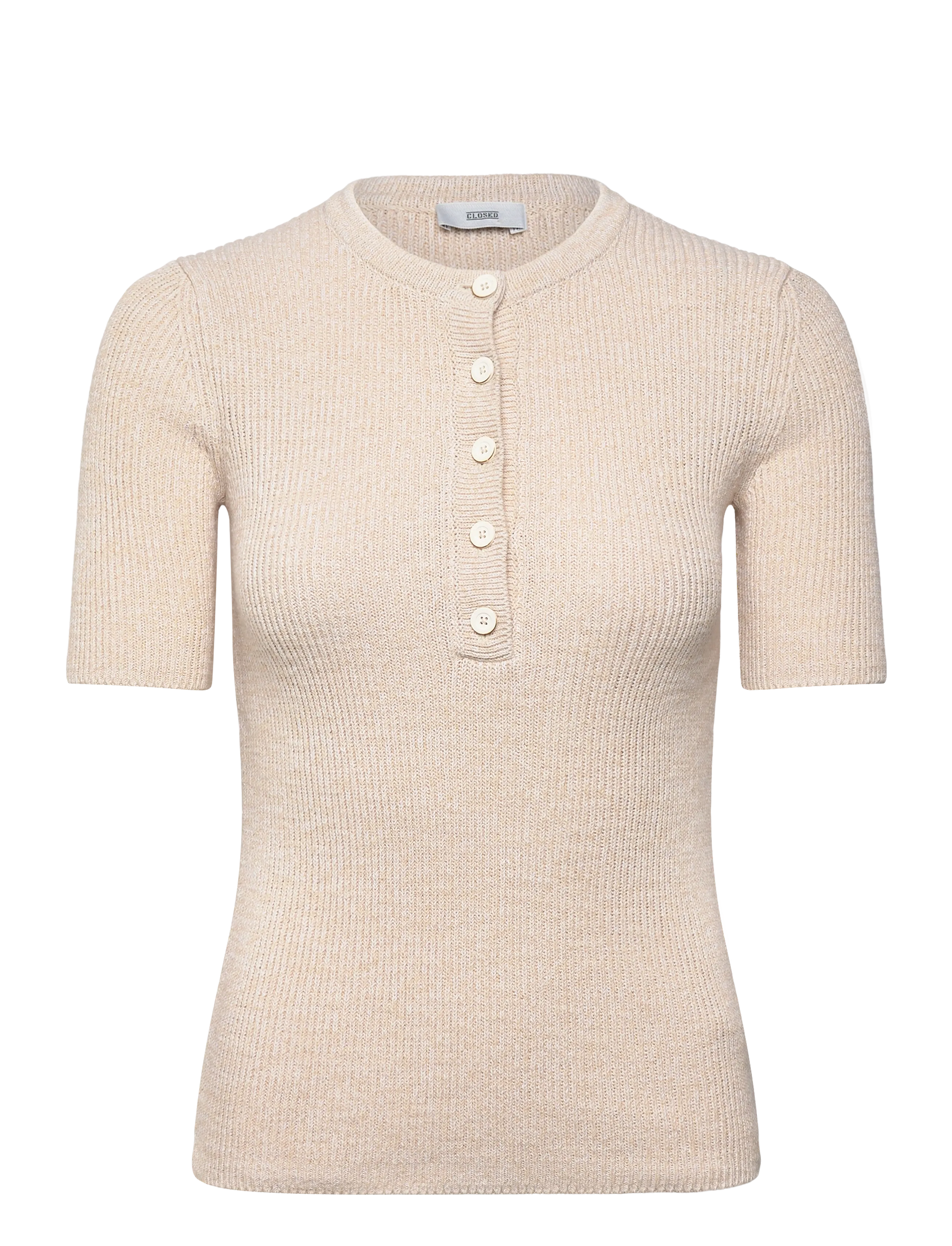 Closed WOMEN HENLEY SHORT SLEEVE KNITS WHITE - Dizainera preces - WHITE / beige