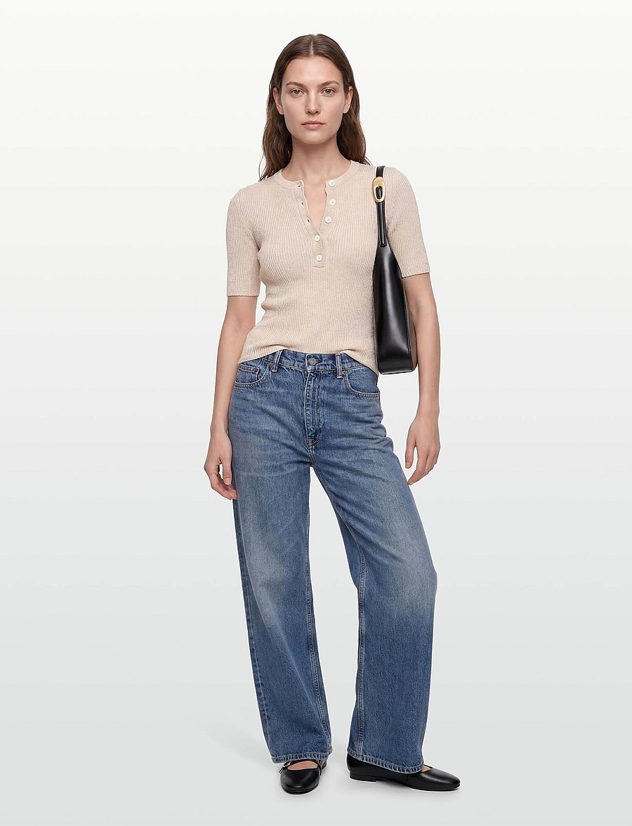Closed - WOMEN HENLEY SHORT SLEEVE KNITS WHITE - neulepuserot - white - 0