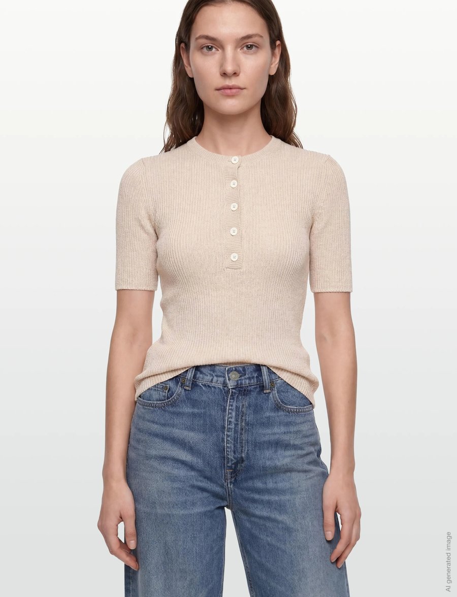Closed - WOMEN HENLEY SHORT SLEEVE KNITS WHITE - neulepuserot - white - 3