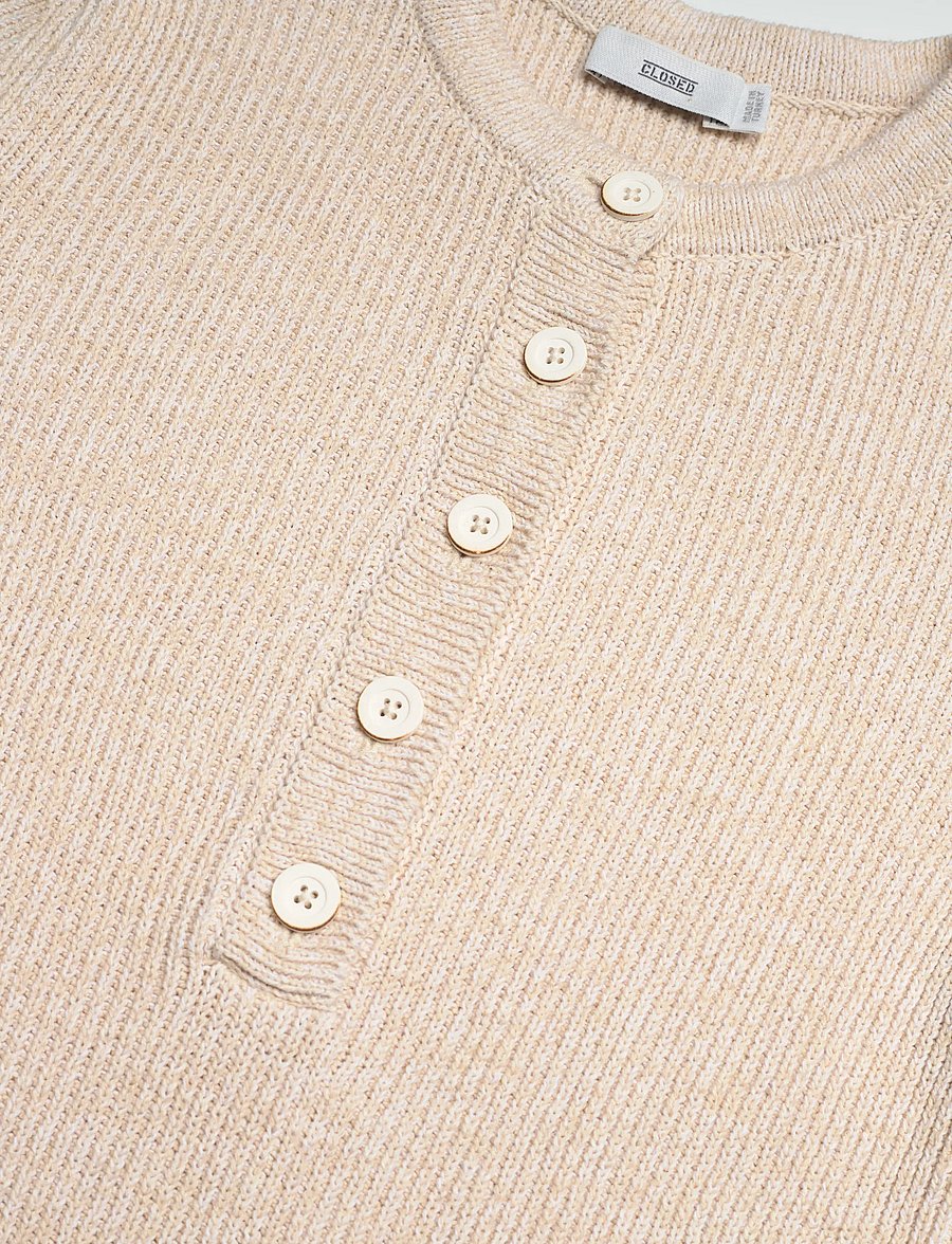 Closed - WOMEN HENLEY SHORT SLEEVE KNITS WHITE - neulepuserot - white - 5