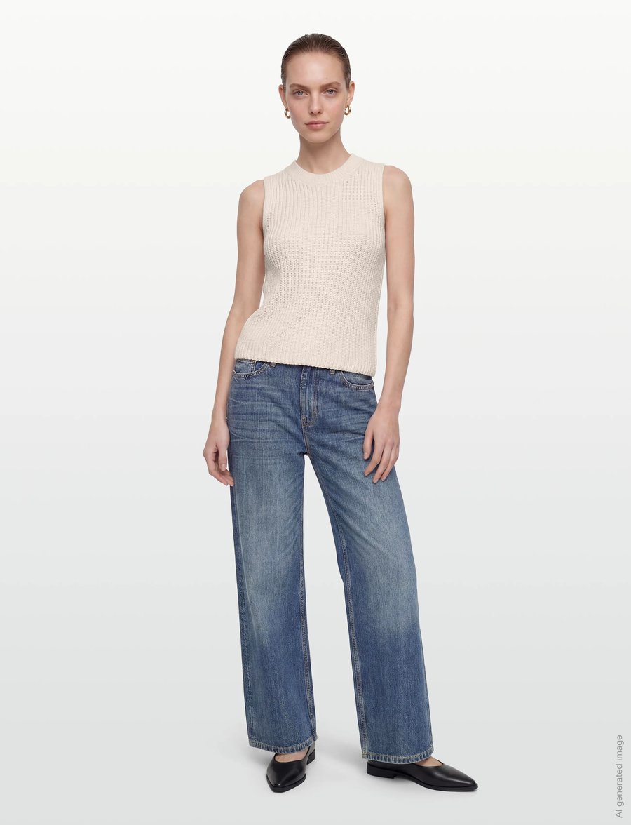 Closed - WOMEN CREW NECK RACER TOP KNITS ECRU - hihattomat topit - ecru - 0