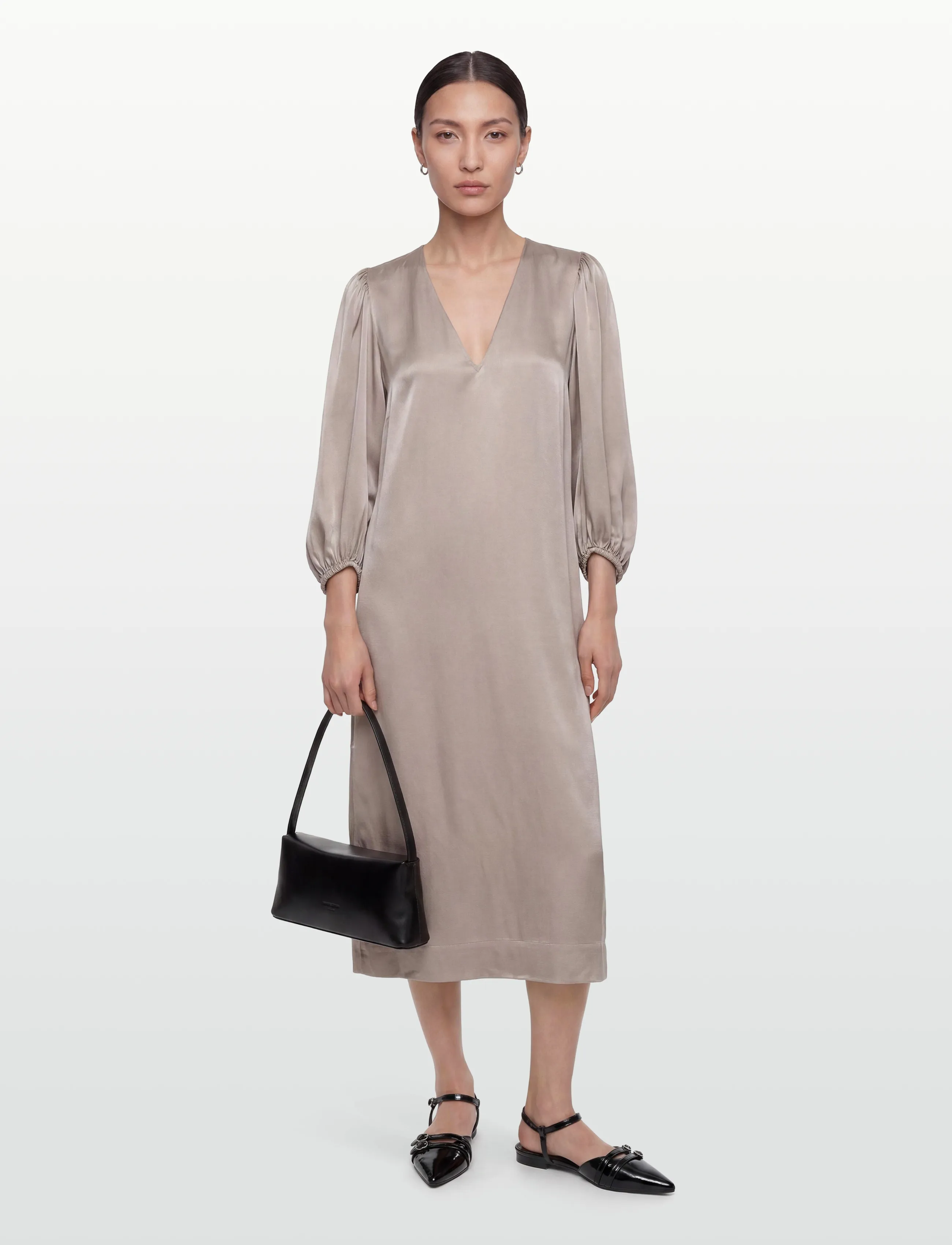Closed PUFF SLEEVE DRESSES GREY ALABASTER - Maxi kjoler - GREY ALABASTER / beige
