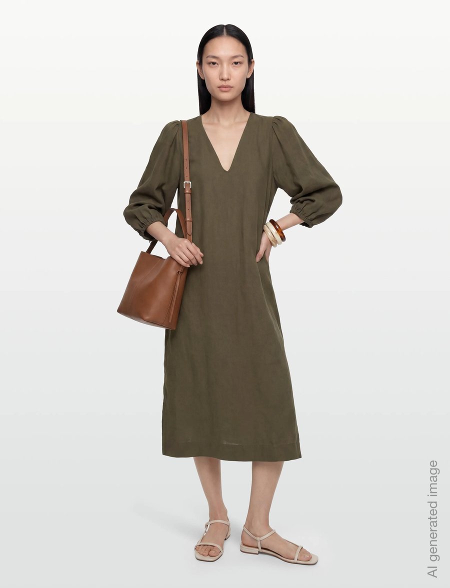 Closed - PUFF SLEEVE DRESS ARMY GREEN - maxikjoler - army green - 0