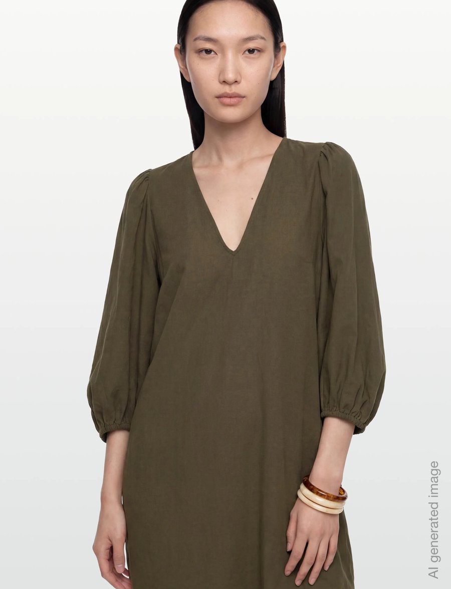 Closed - PUFF SLEEVE DRESS ARMY GREEN - maxikjoler - army green - 5
