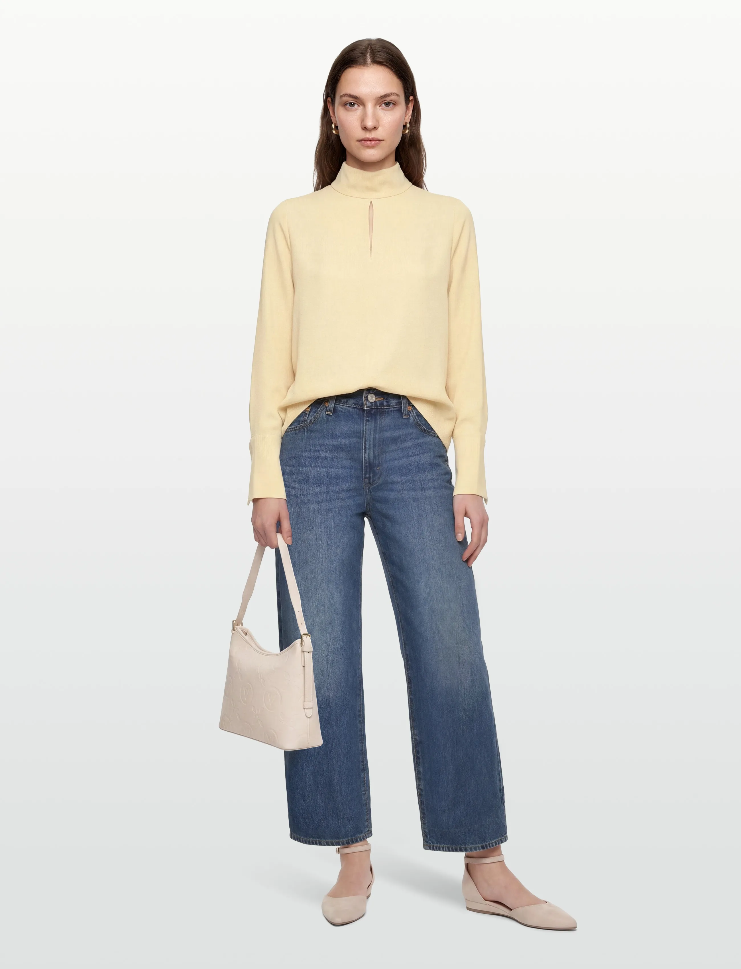 Closed Slit Blouse Shirts & Blouses, Kvinder, Højhalset Slids Bluse, Gul, Str: S