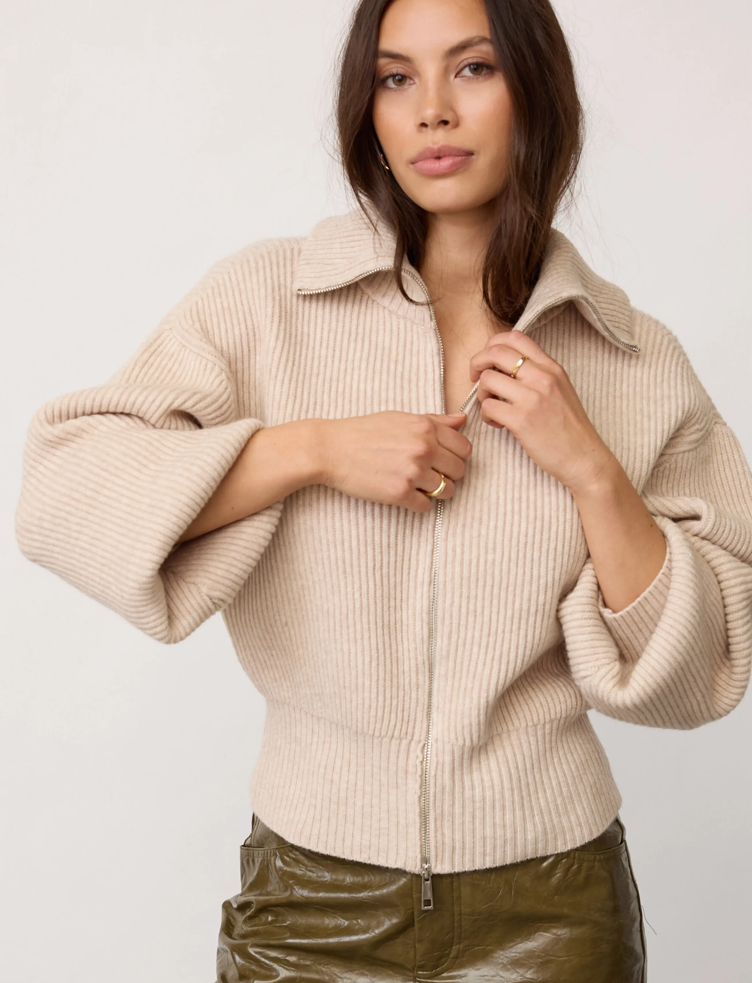 Co' Couture Rowcc Zip Knit Cardigan, M, Knitwear, Creme - Cardigans, Frauen