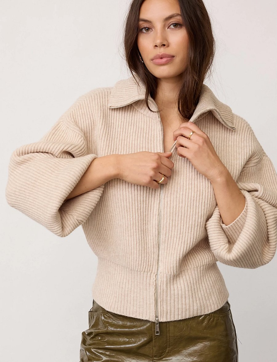 Co' Couture - RowCC Zip Knit Cardigan - creme - 0