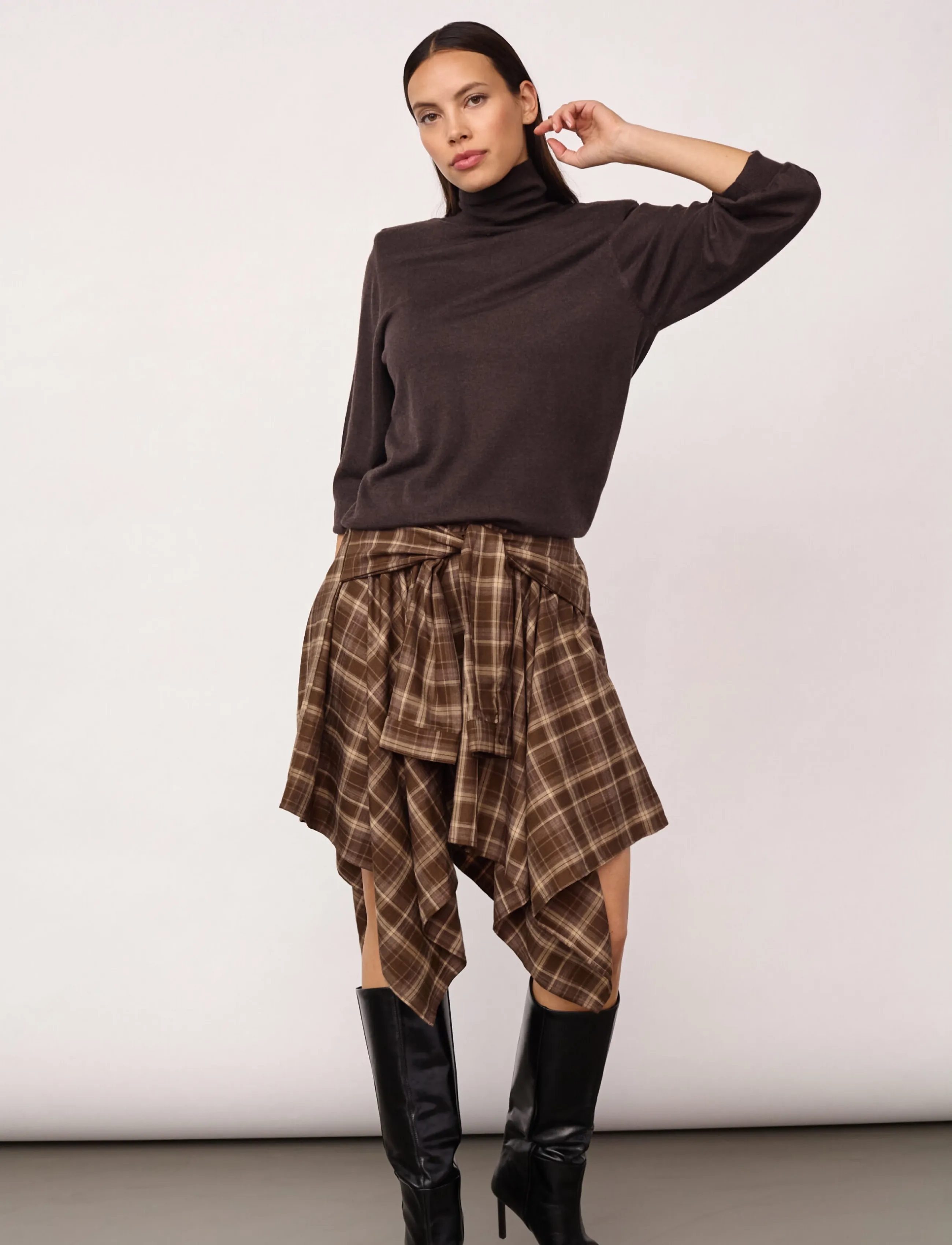 Co' Couture - DagnyCC Check Tie Skirt - korta kjolar - brown - 3