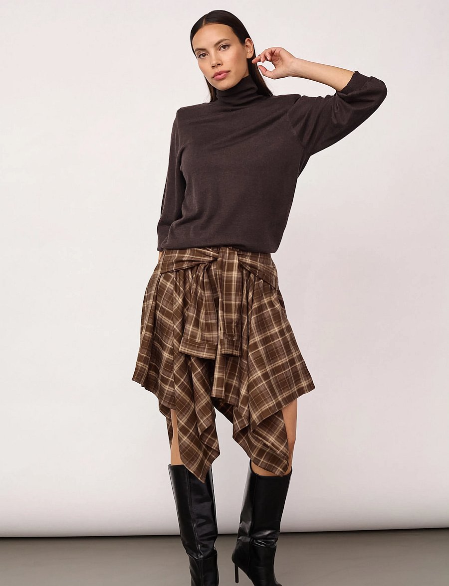 Co' Couture - DagnyCC Check Tie Skirt - korta kjolar - brown - 3