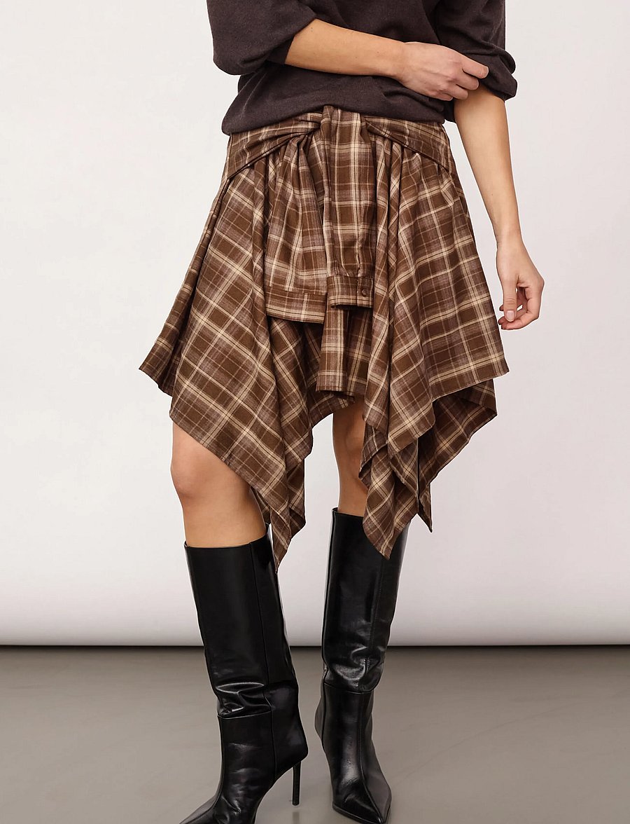 Co' Couture - DagnyCC Check Tie Skirt - korta kjolar - brown - 4