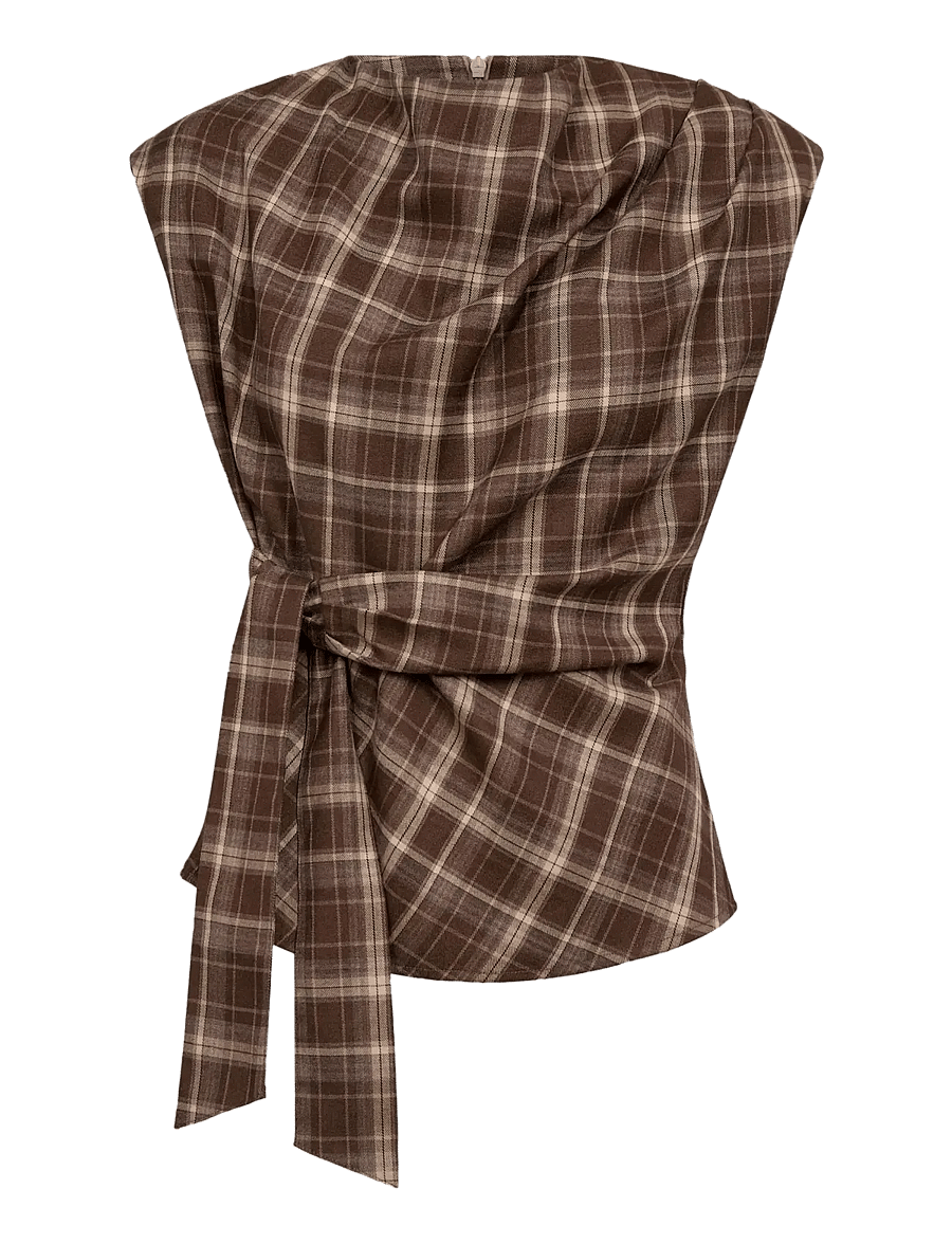 Co' Couture - DagnyCC Check Pleat Top - linnen - brown - 1