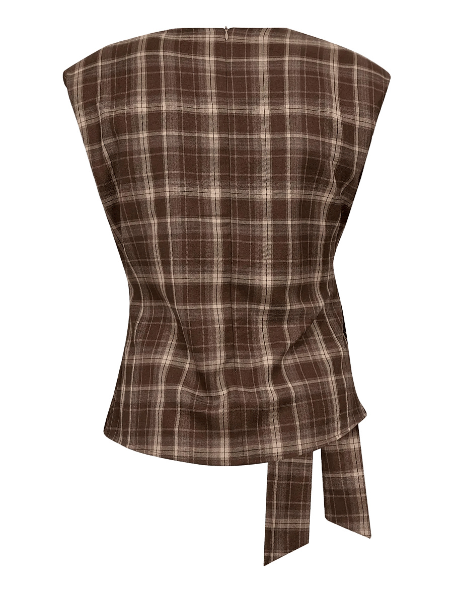 Co' Couture - DagnyCC Check Pleat Top - linnen - brown - 2