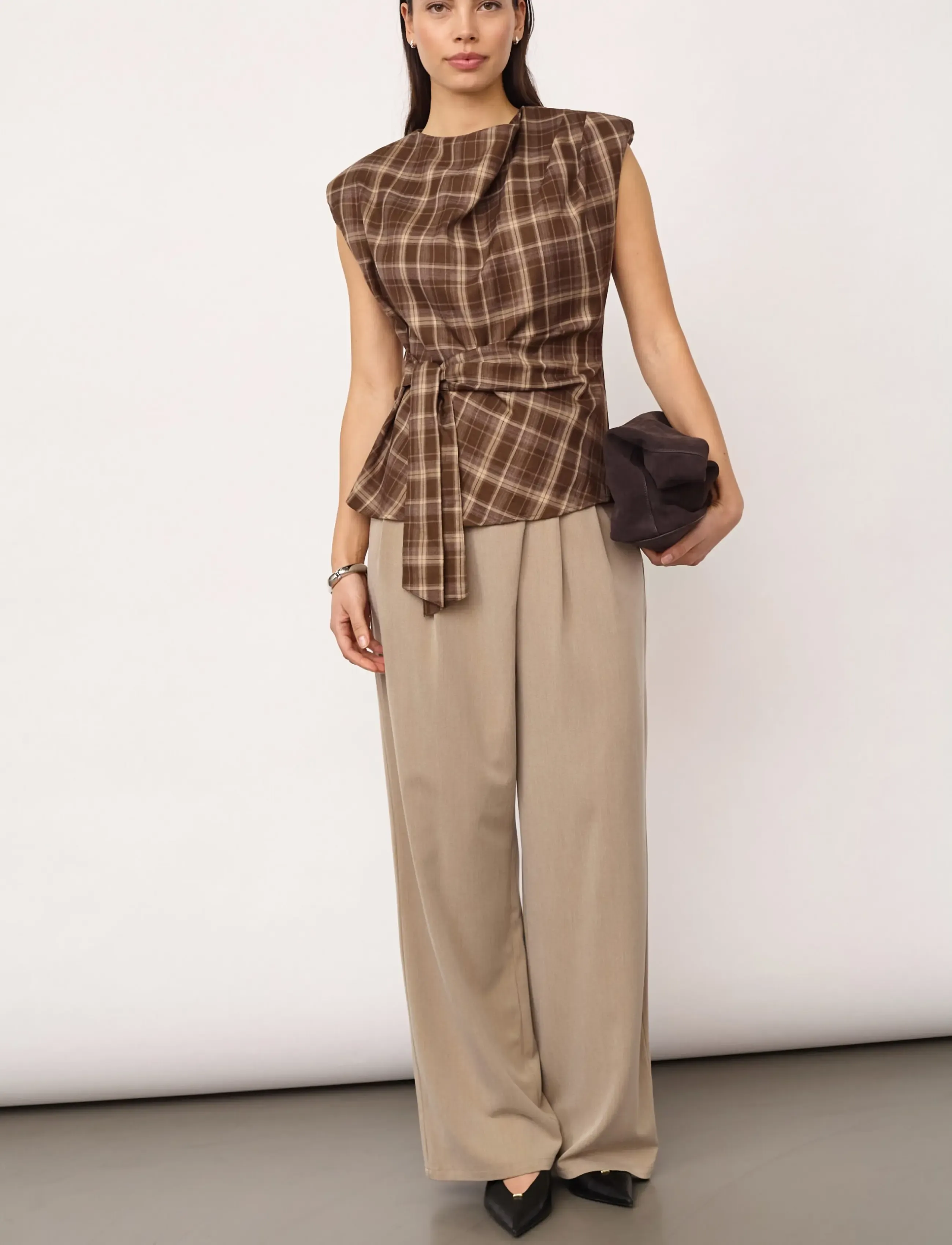 Co' Couture - DagnyCC Check Pleat Top - linnen - brown - 5