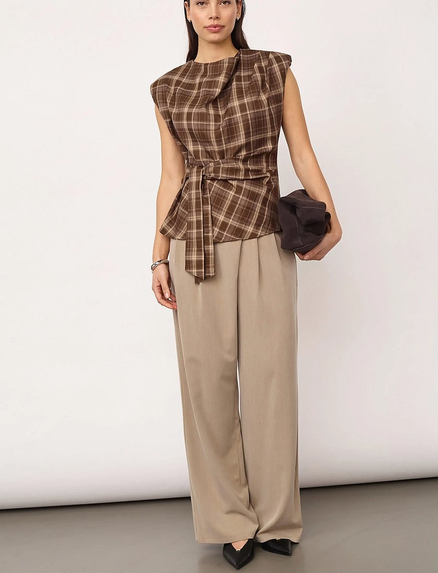 Co' Couture - DagnyCC Check Pleat Top - linnen - brown - 5