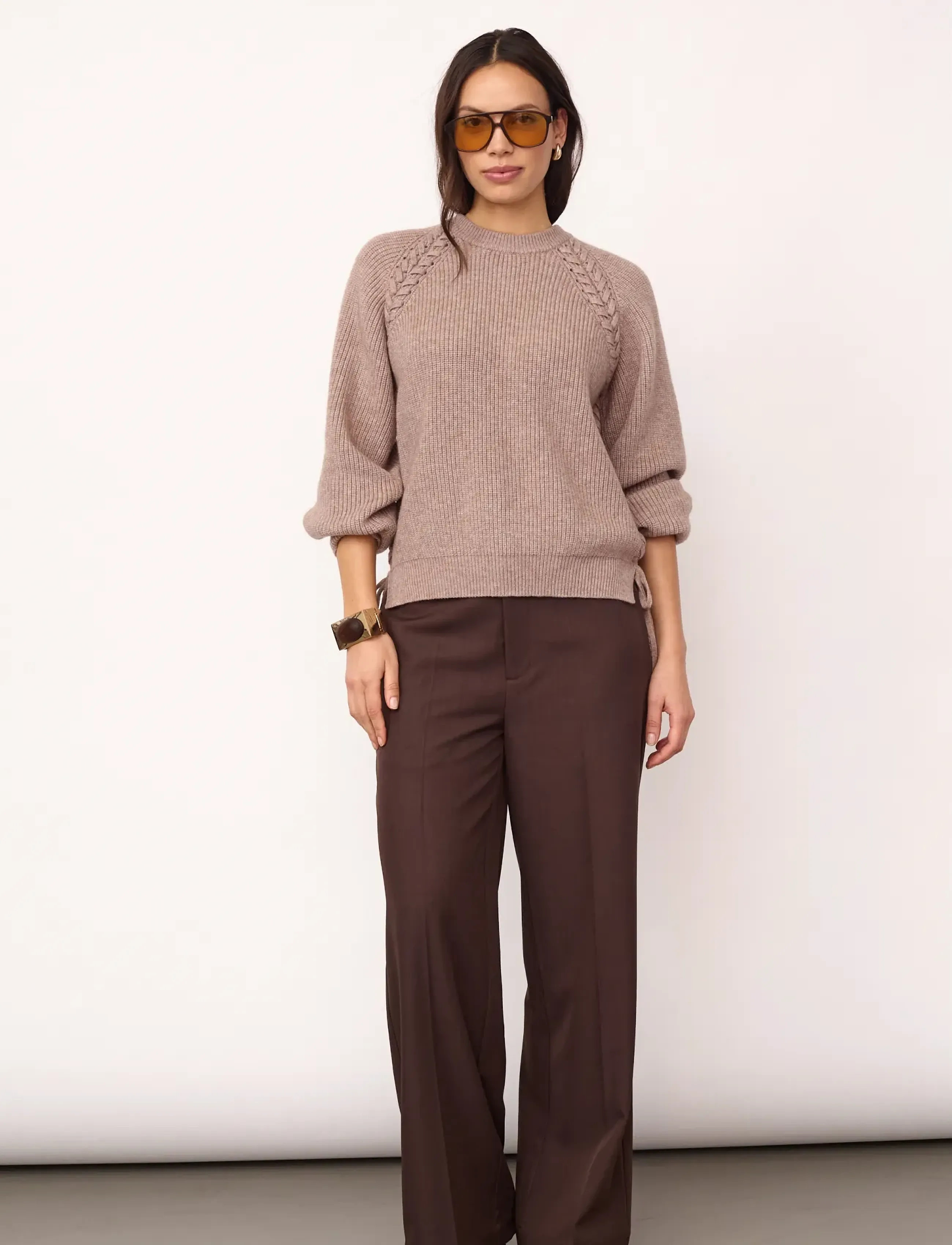 Co' Couture - RowCC Braid String Knit - stickade tröjor - mink - 3