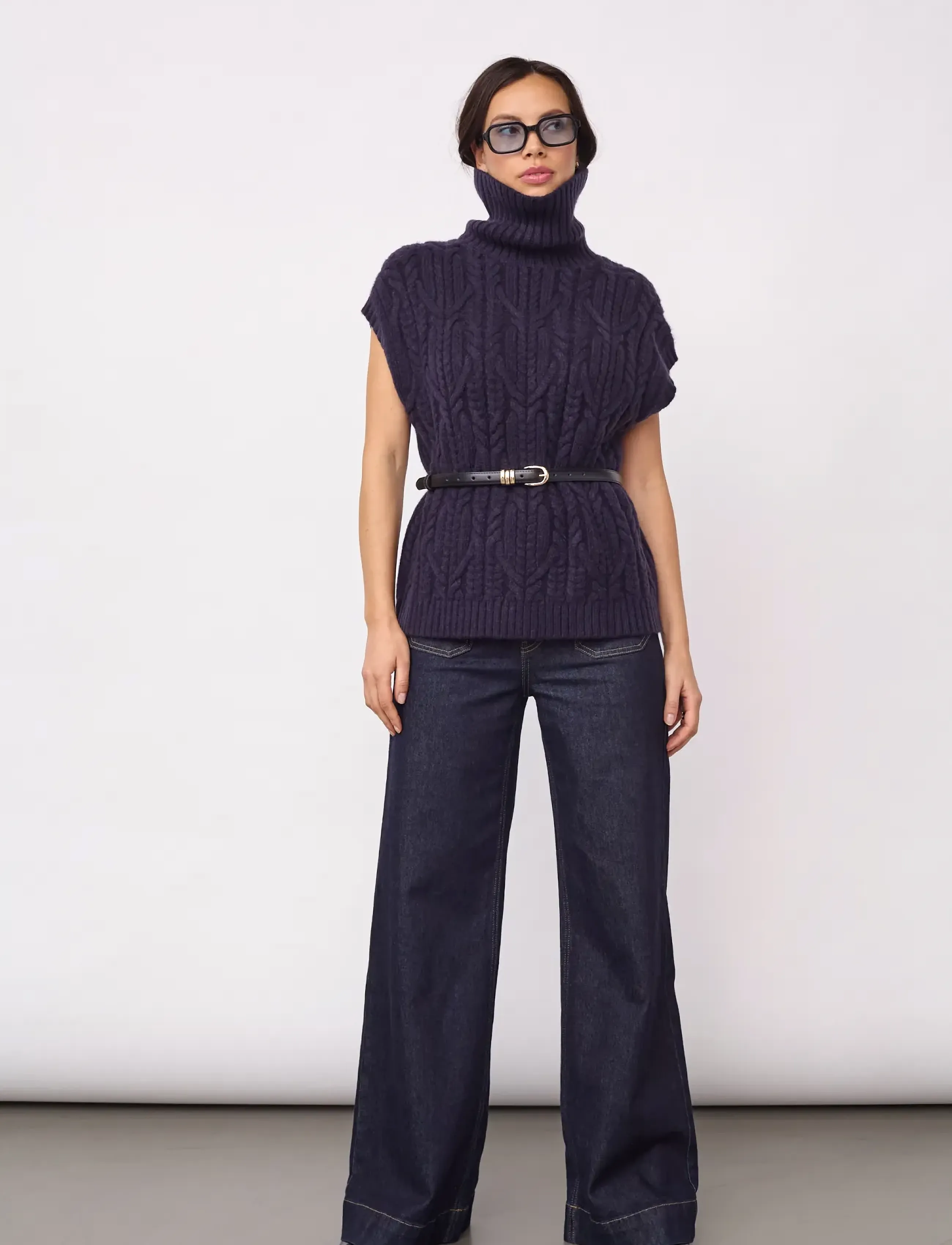 Co' Couture - 32222 RowCC Oversize Cable Knit Vest - kootud vestid - navy - 4
