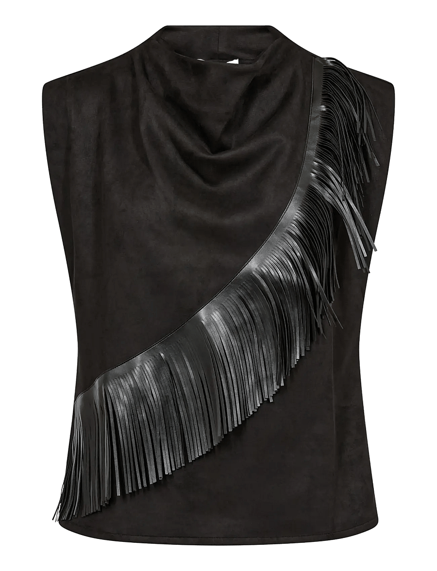 Co' Couture - BobbieCC Fringe Pleat Top - linnen - black - 1
