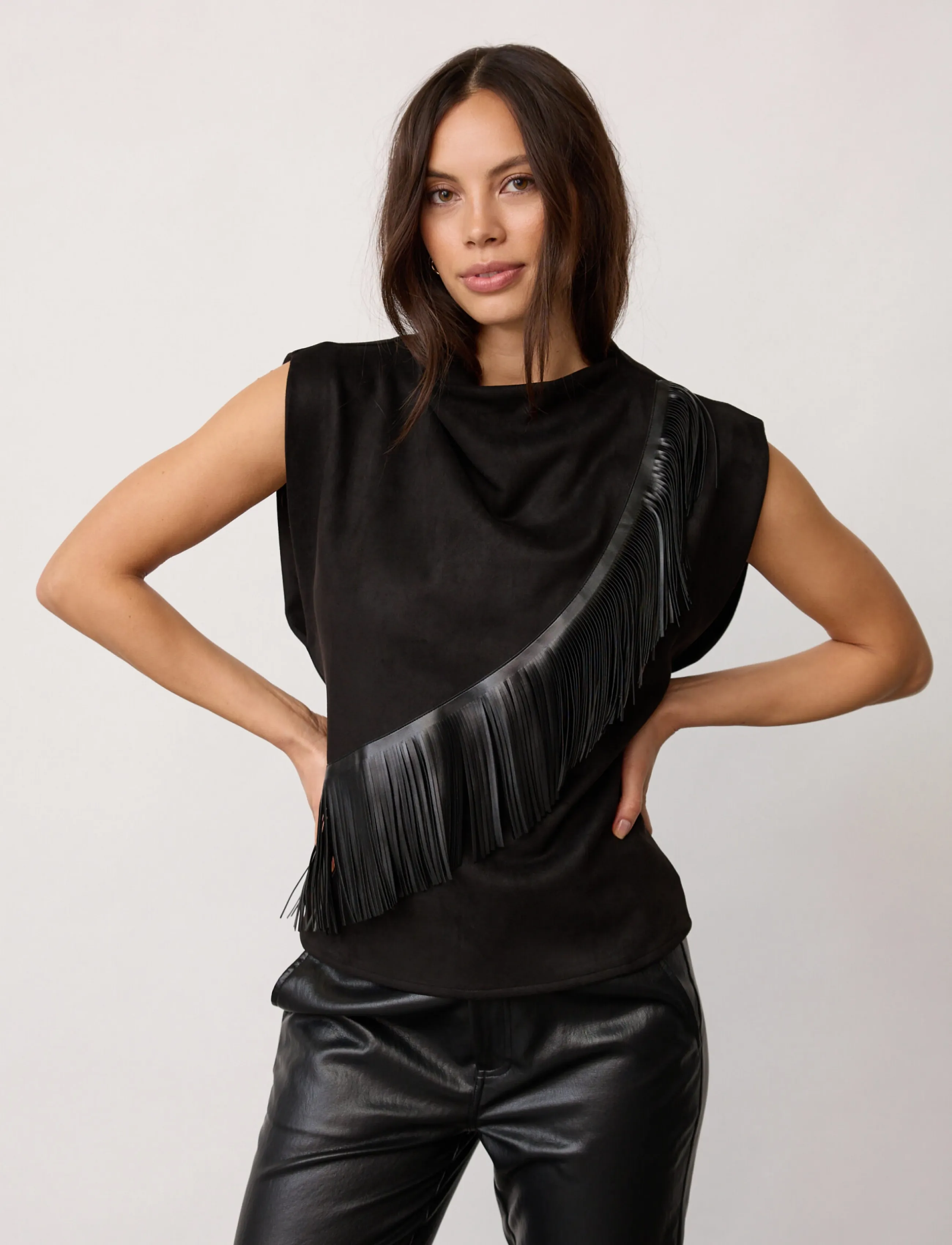 Co' Couture - BobbieCC Fringe Pleat Top - linnen - black - 3