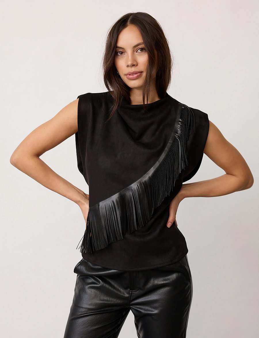 Co' Couture - BobbieCC Fringe Pleat Top - linnen - black - 3