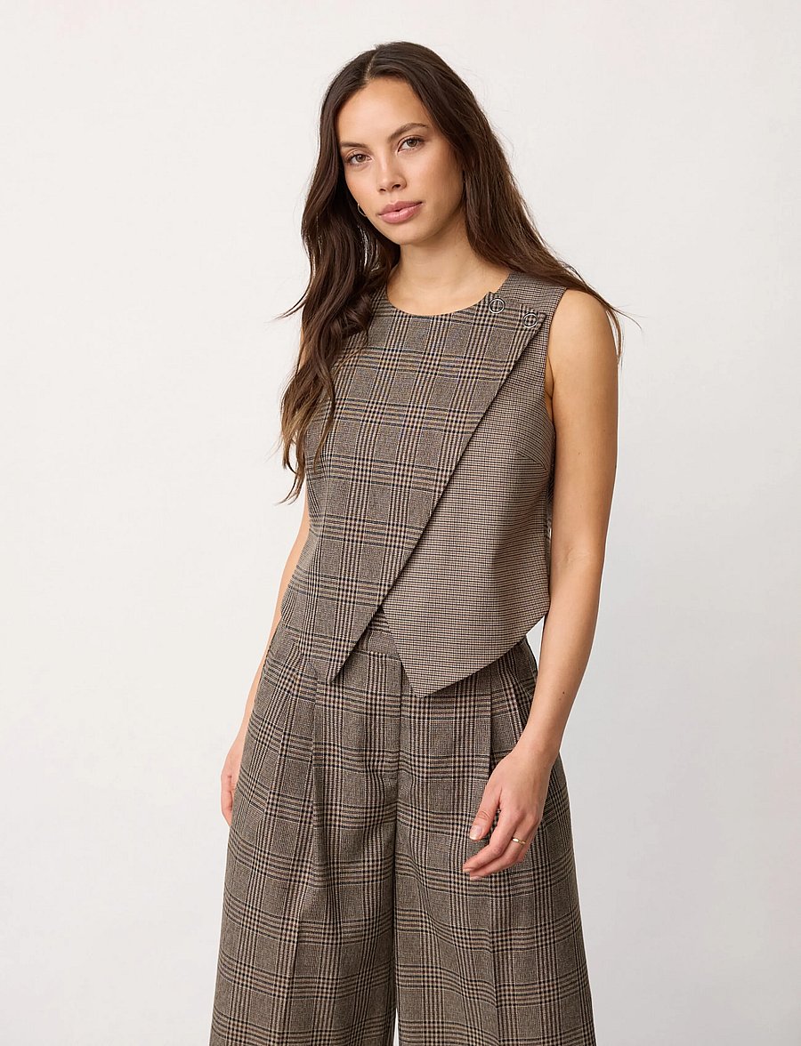 Co' Couture - VeyaCC Check Wrap Vest - westen - brown - 0