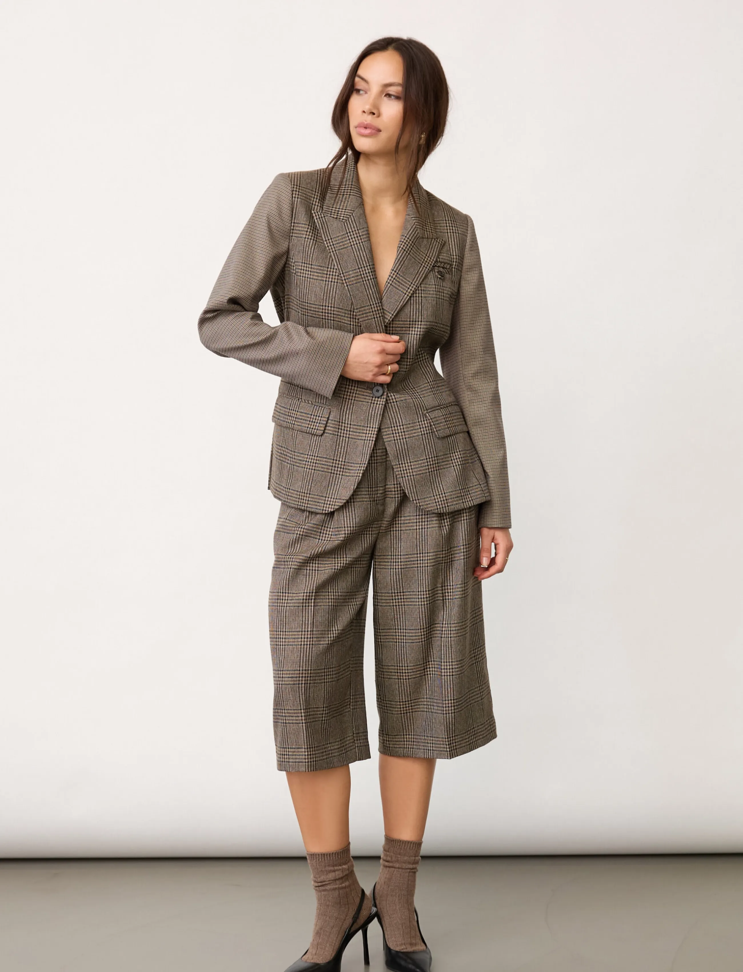Co' Couture Veyacc Check Fitted Blazer, XL, Brown, Blazere > Enkeltradede Blazere, Dame