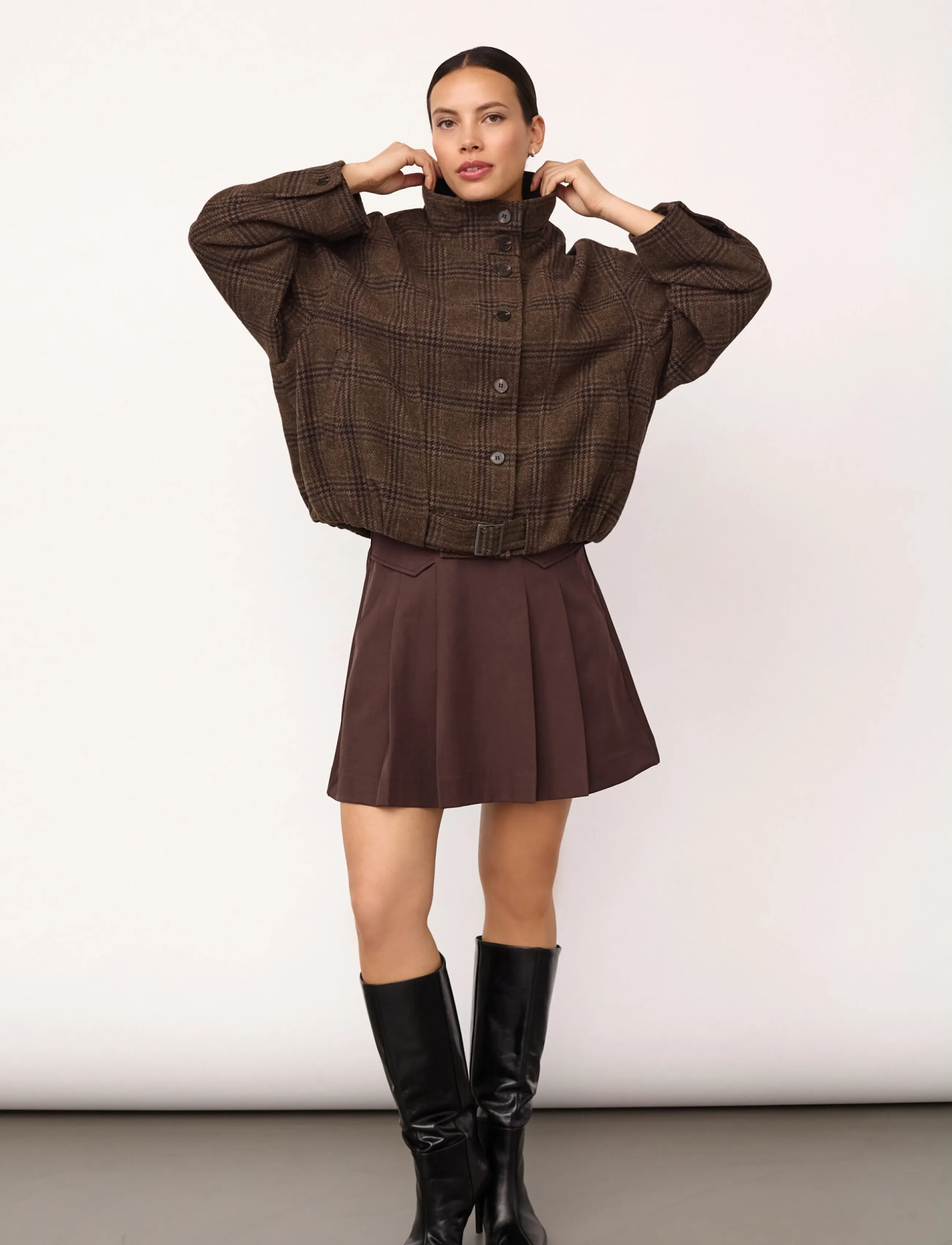 Co' Couture - OlvaCC Check Balloon Jacket - leichte jacken - dark brown - 3