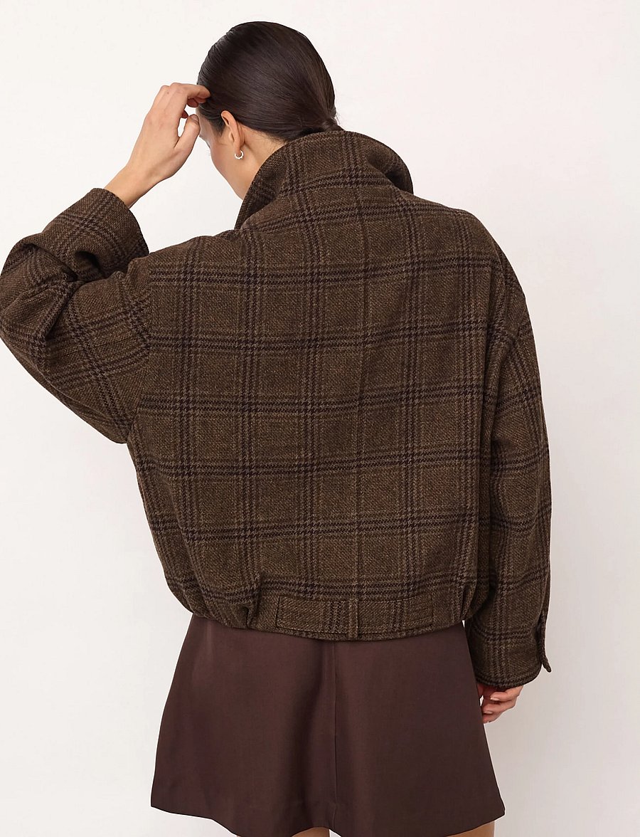 Co' Couture - OlvaCC Check Balloon Jacket - leichte jacken - dark brown - 4