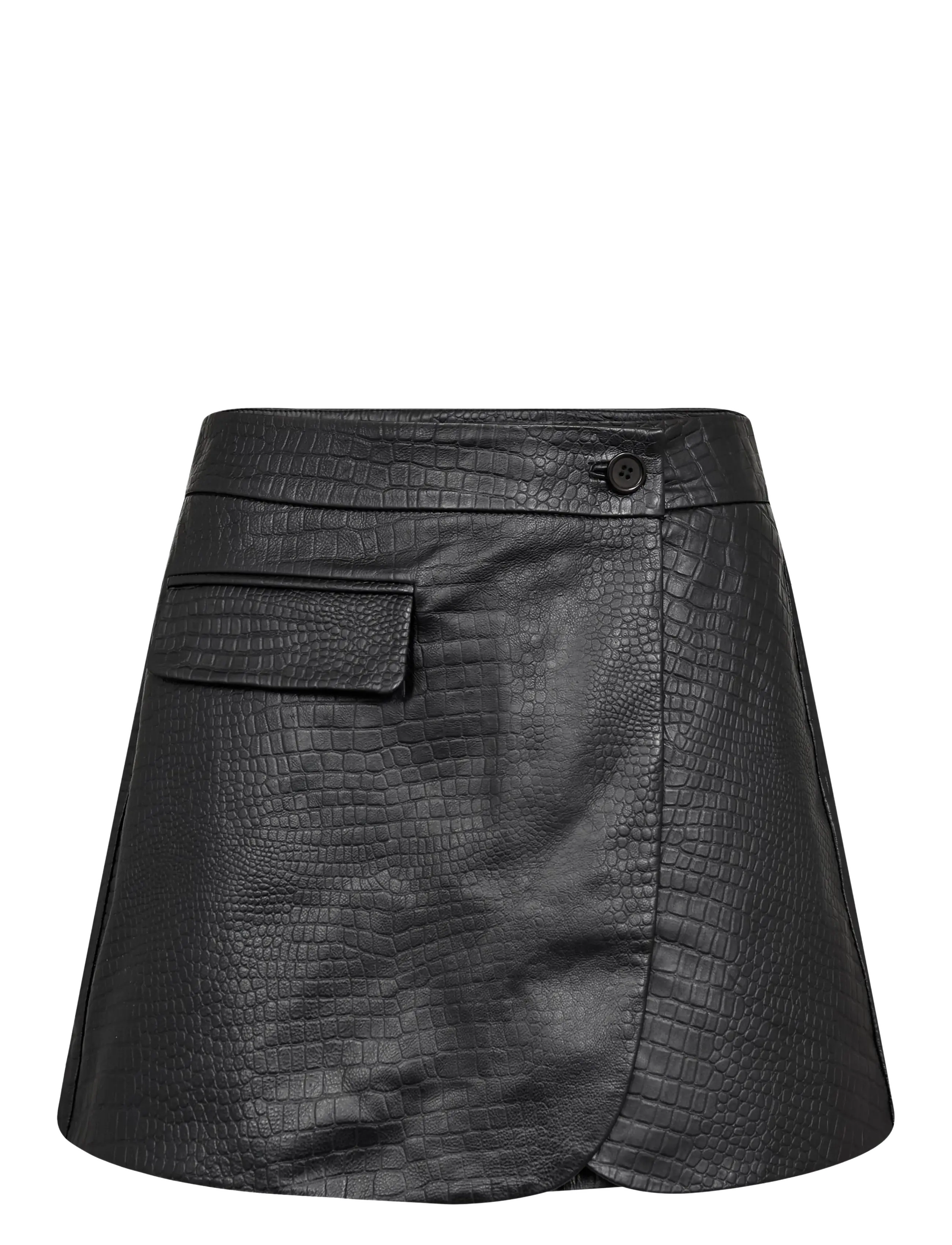 Co' Couture Crococc Leather Wrap Skort, XL, Röcke, Schwarz - Short Frauen