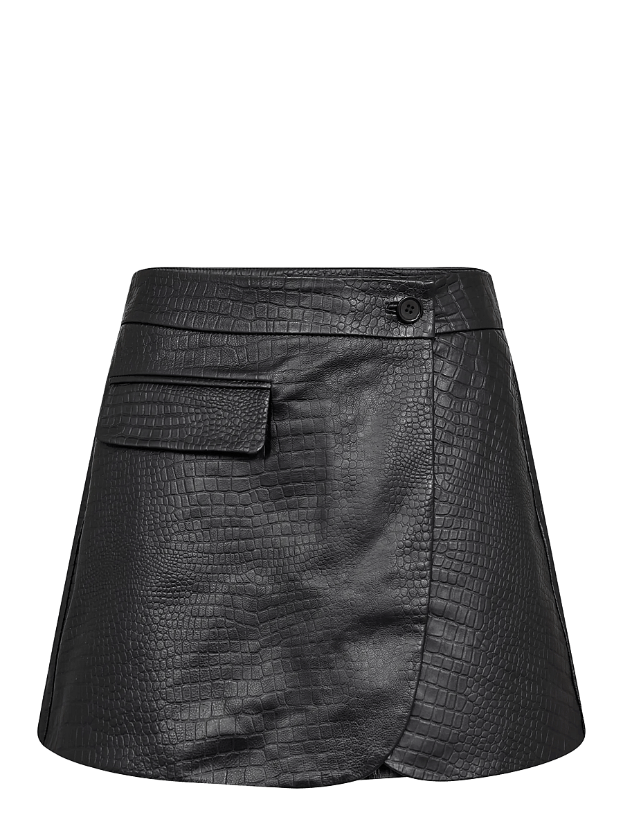 Co' Couture - CrocoCC Leather Wrap Skort - lederröcke - black - 0