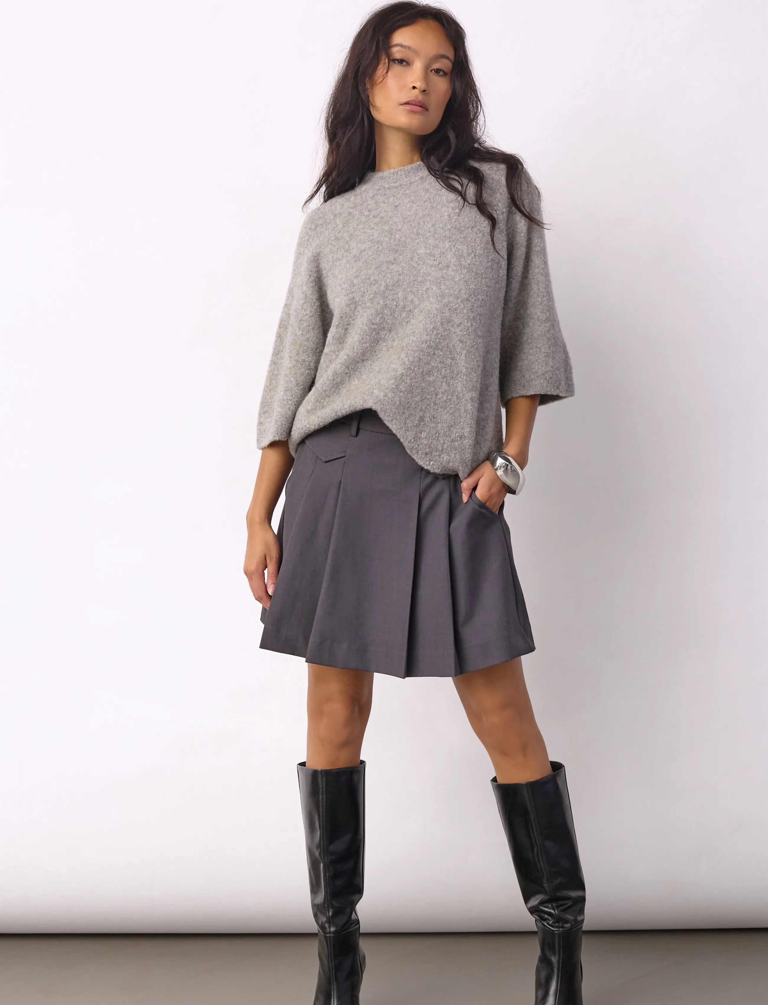 Co' Couture - 34223 LunaCC Pocket Pleat Mini Skirt - plisserade kjolar - dark grey - 4
