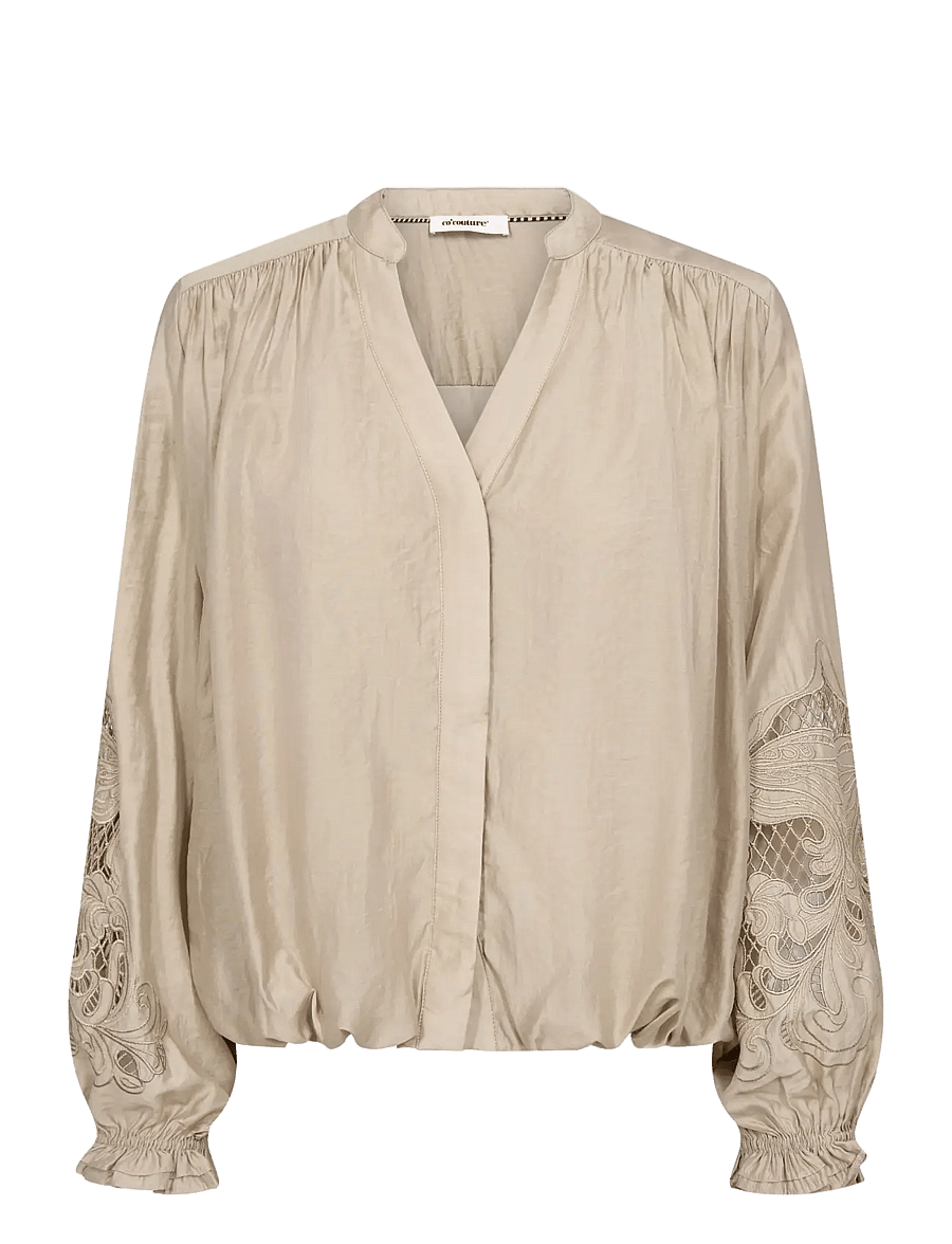 Co' Couture - DelinCC Balloon Emb Shirt - långärmade skjortor - mink - 1