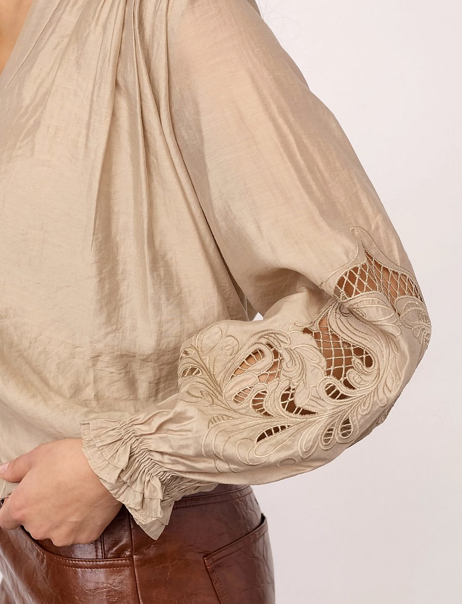 Co' Couture - DelinCC Balloon Emb Shirt - långärmade skjortor - mink - 5