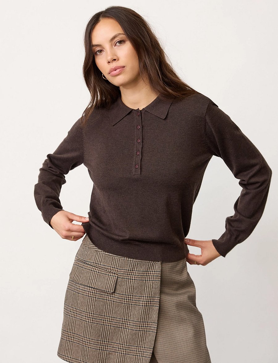 Co' Couture - CoryCC Padded Polo Knit - stickade tröjor - dark brown - 0