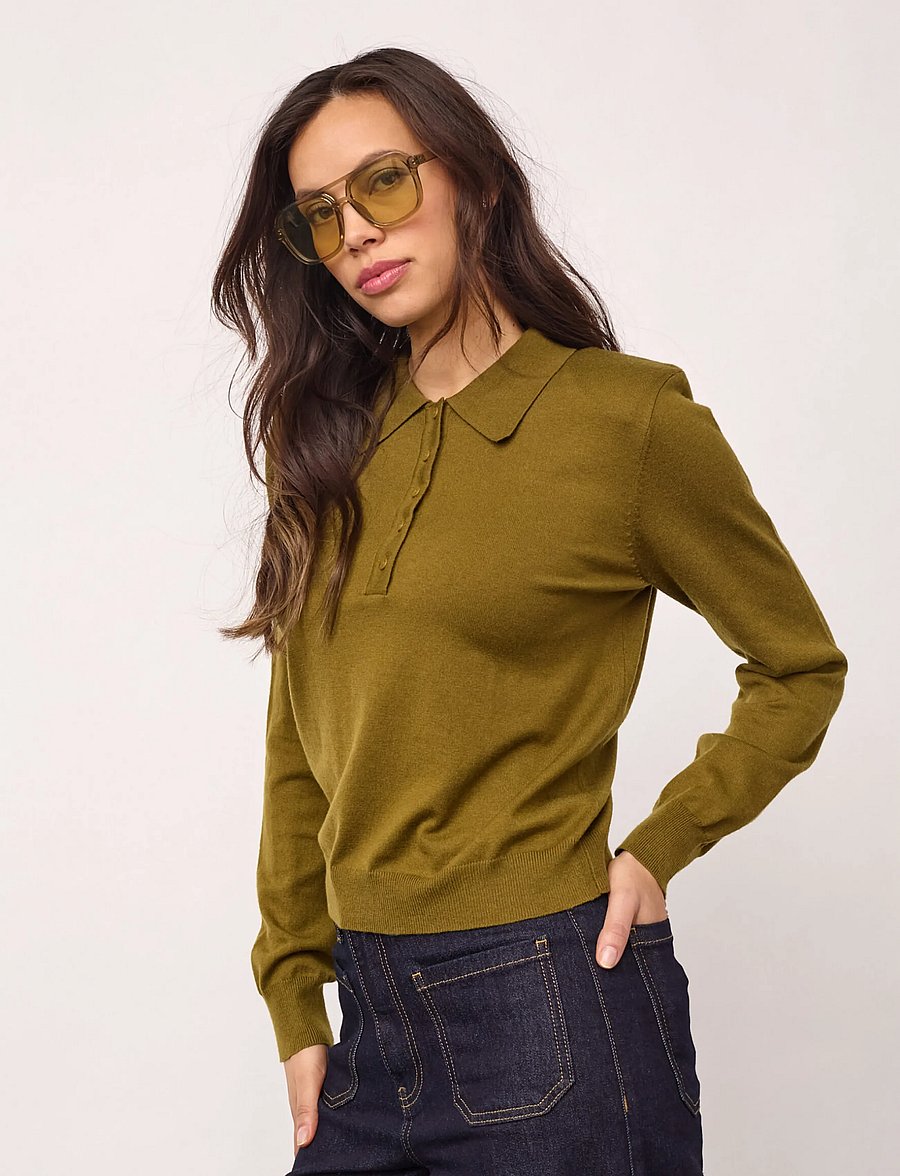 Co' Couture - CoryCC Padded Polo Knit - stickade tröjor - fern green - 3