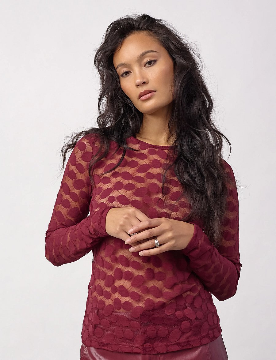 Co' Couture - PenolaCC O-Neck Blouse - langärmelige blusen - wine red - 0