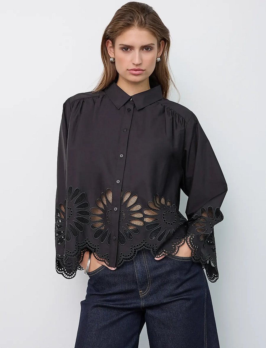 Co' Couture - MeliseCC Emb. LS Shirt - pikkade varrukatega särgid - black - 0