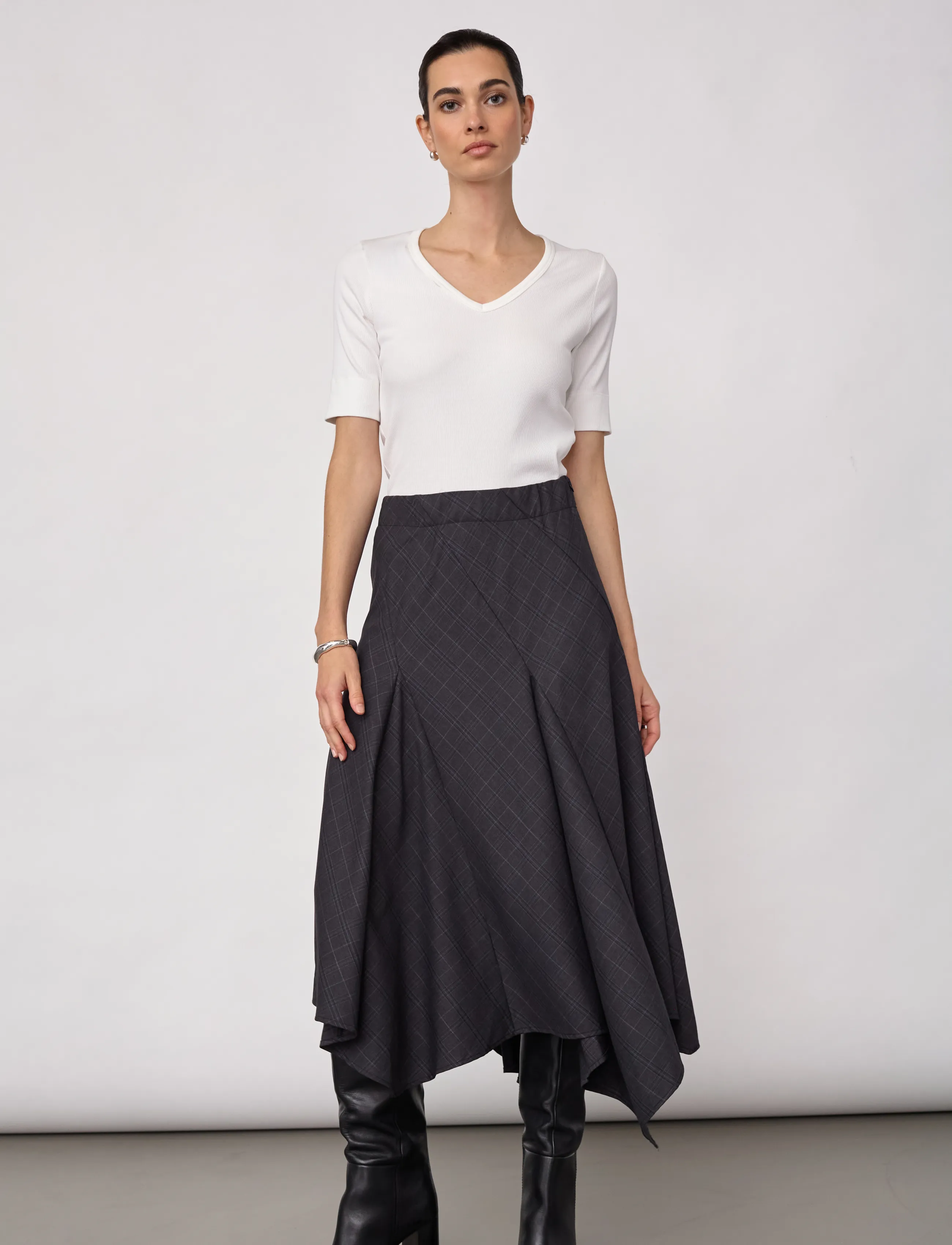 Co' Couture EloraCC Check Asym Skirt - Midi nederdele - DARK GREY / grey
